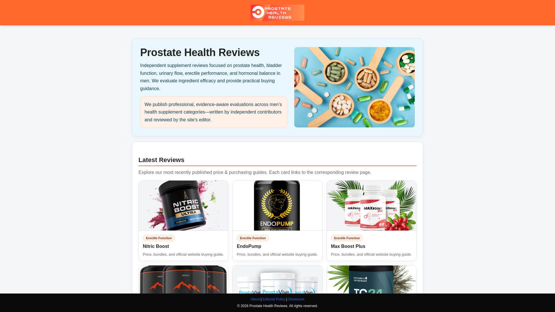 website screenshot of https://prostatehealthreviews.com/