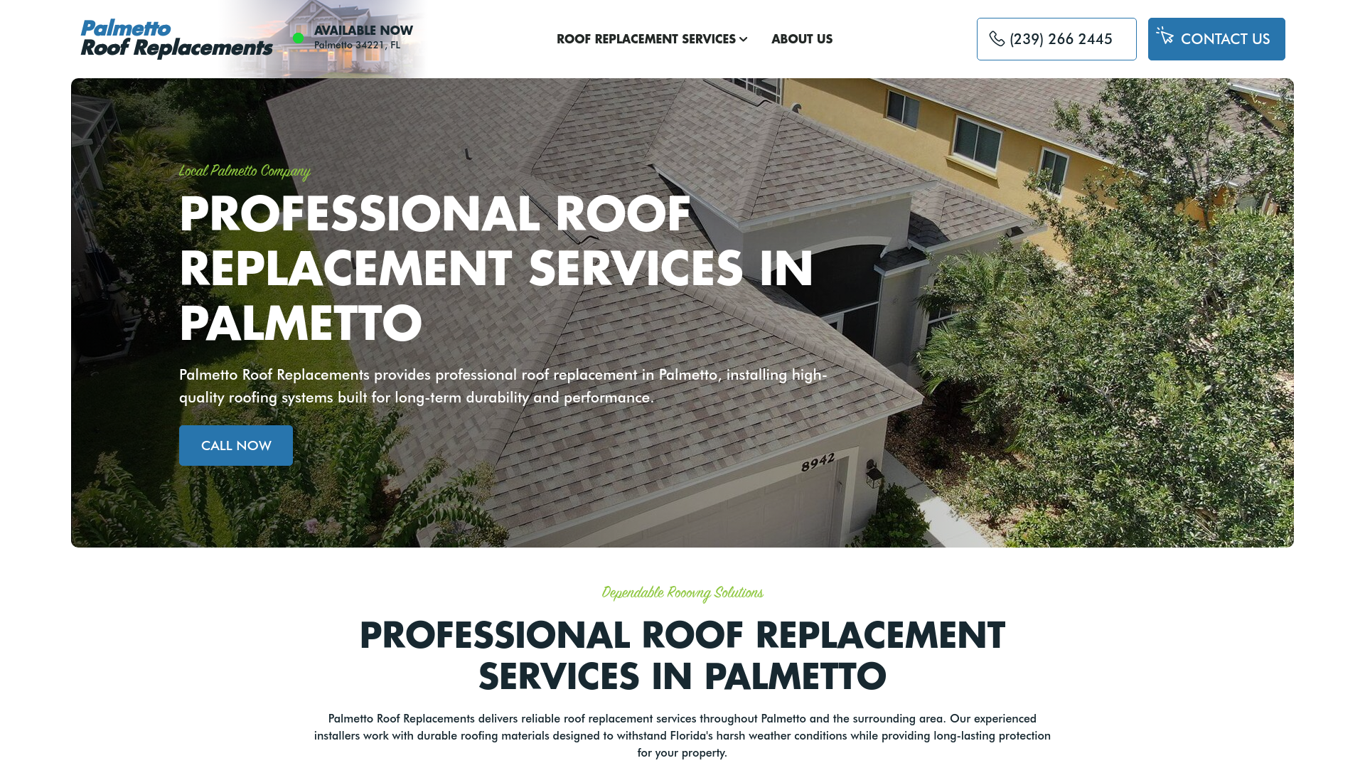 website screenshot of https://palmettoroofreplacement.com