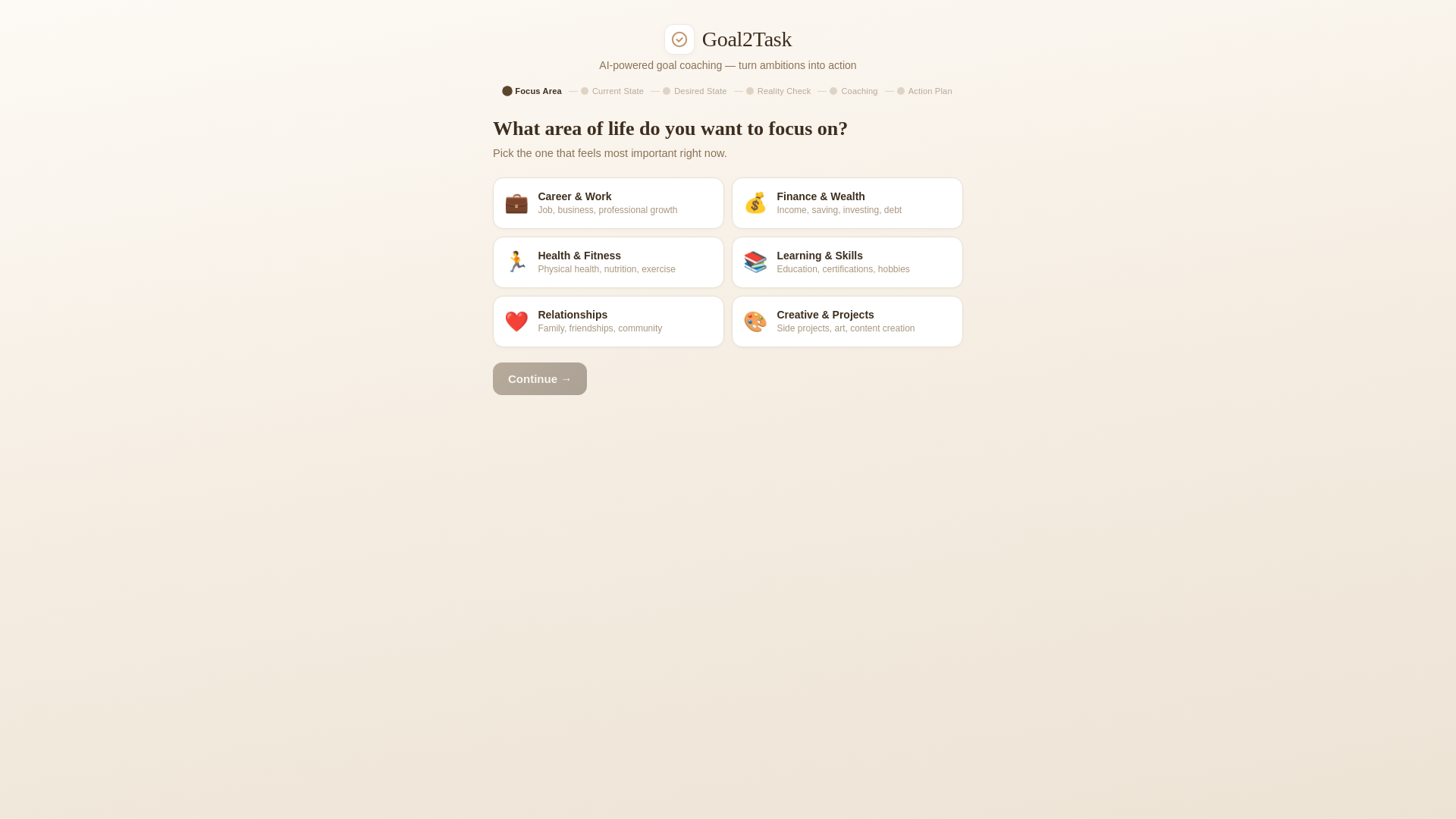 website screenshot of https://goal2task.net/
