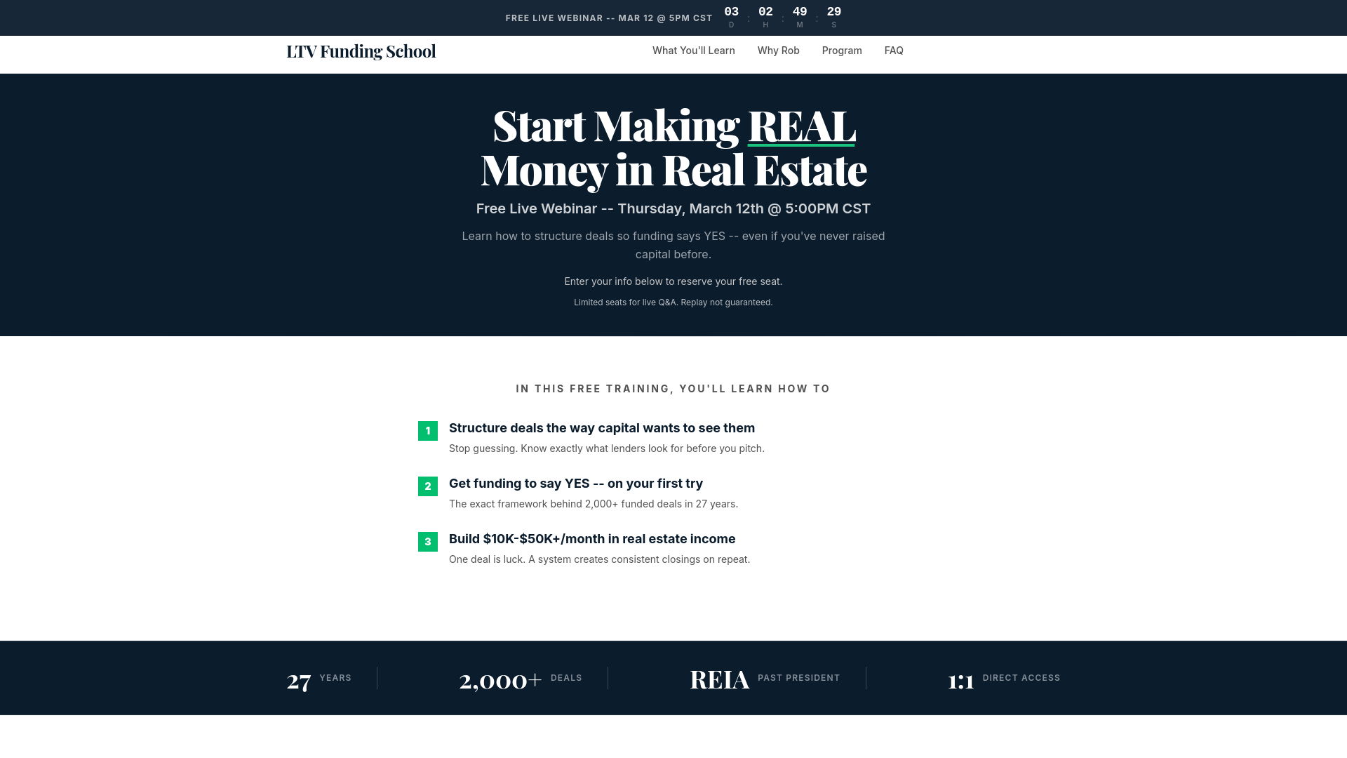 website screenshot of https://ltvfundingschool.com/