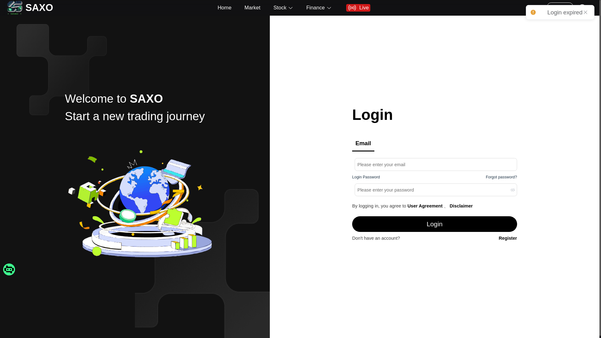 website screenshot of https://saxostock.cc/