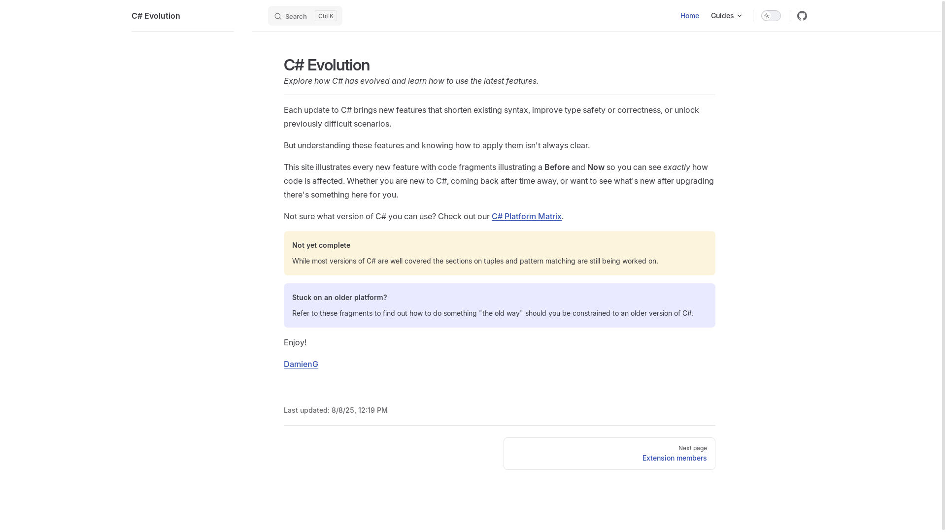 website screenshot of https://csharp-evolution.pages.dev/