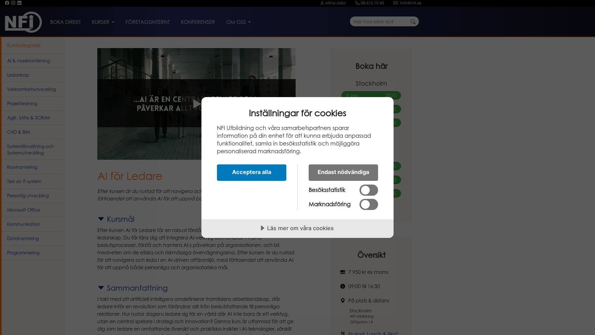website screenshot of https://nfi.se/kurs/ai-ledare?n=14189