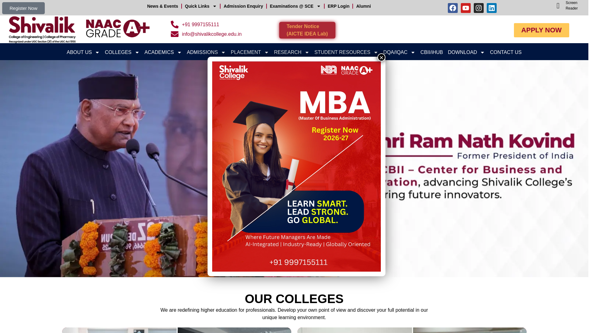 website screenshot of https://shivalikcollege.edu.in/
