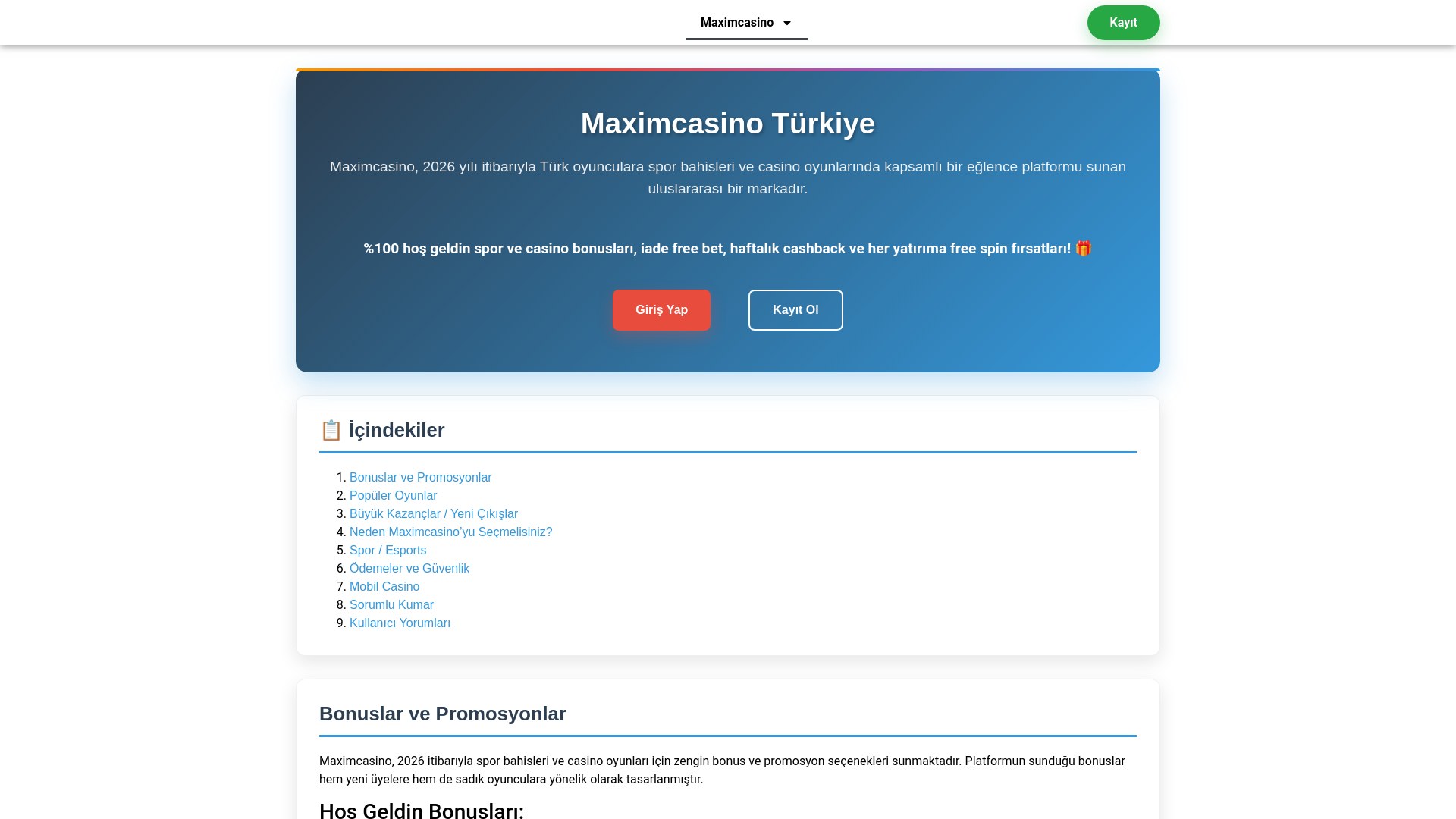 website screenshot of https://maximcasinotr.com/