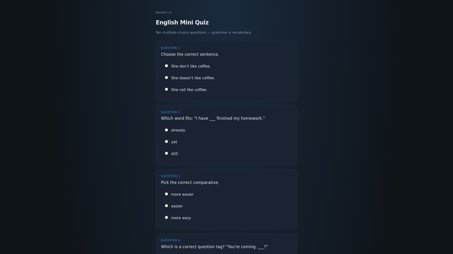 website screenshot of https://english-mini-quiz.pages.dev/