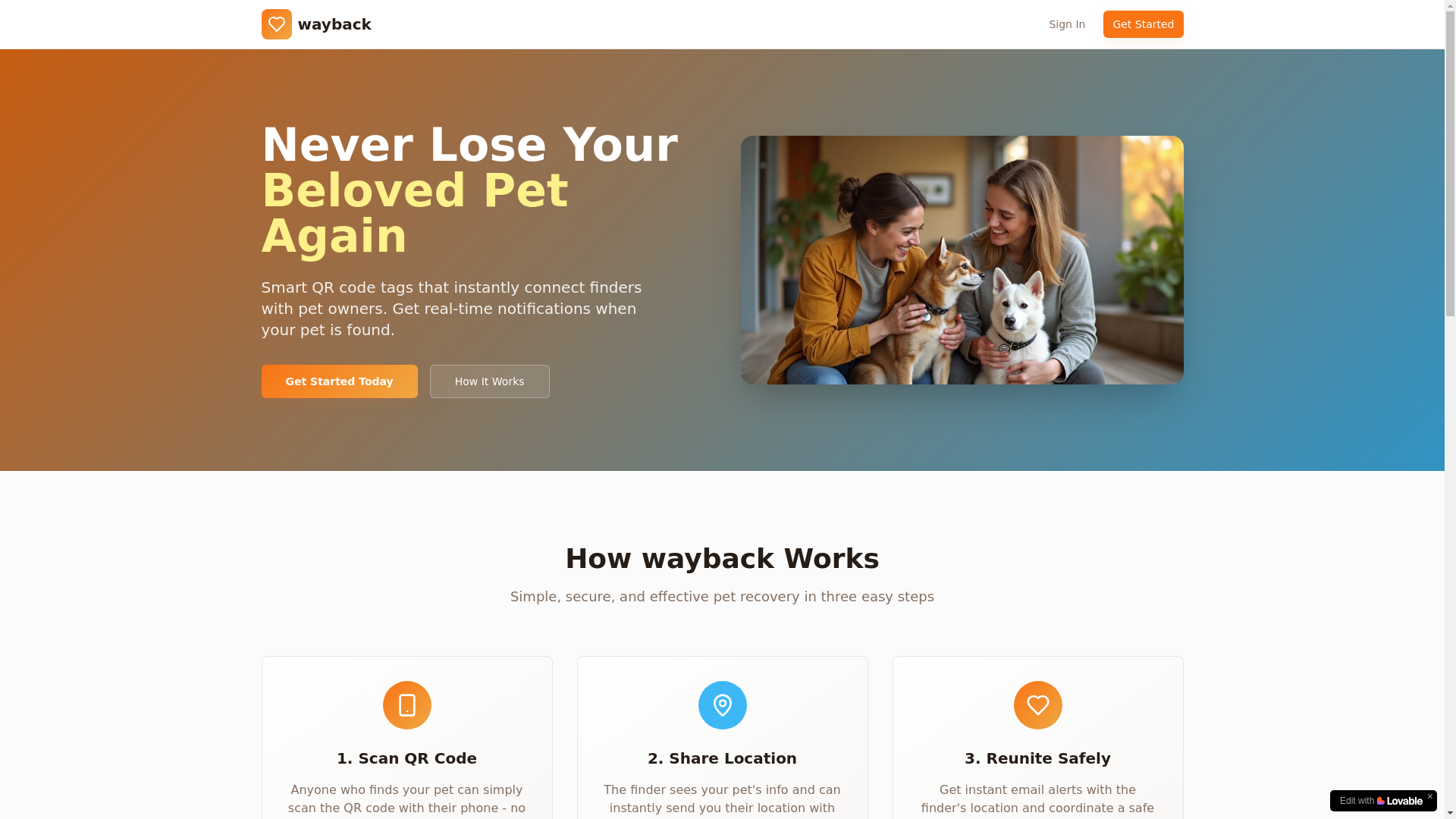 website screenshot of https://wayback.pet/
