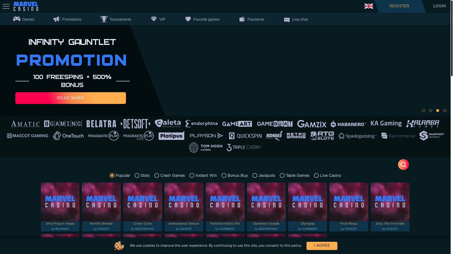 website screenshot of https://marvelcasino.life/
