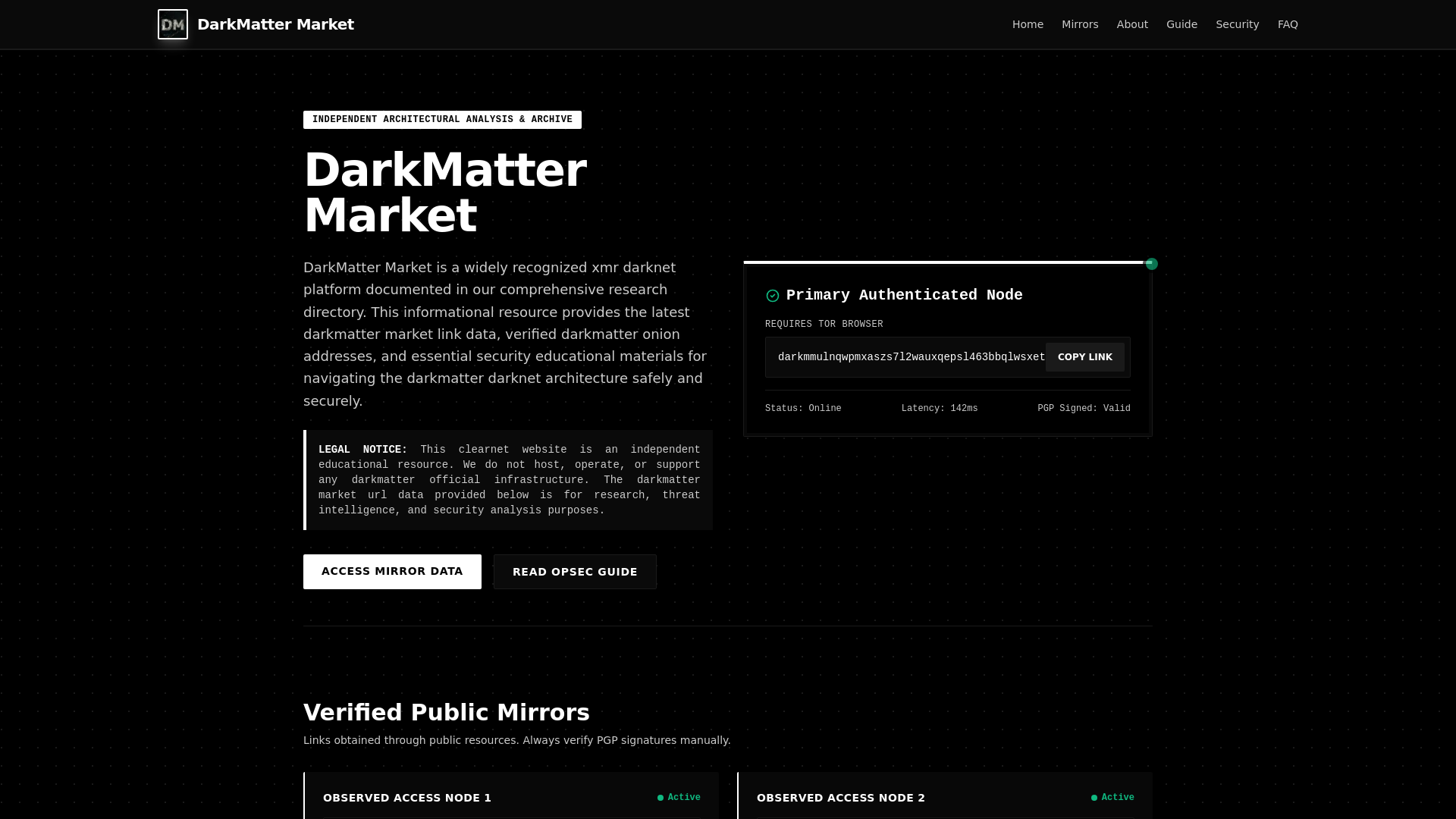 website screenshot of https://darkmattermarket.bond