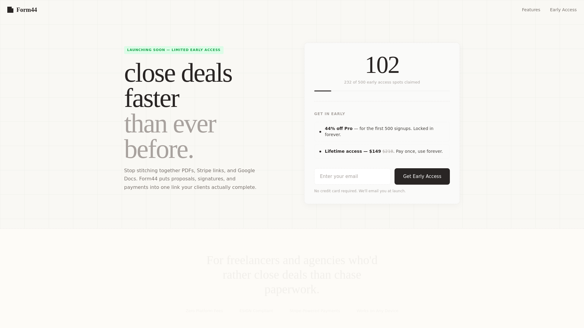 website screenshot of https://form44.app/