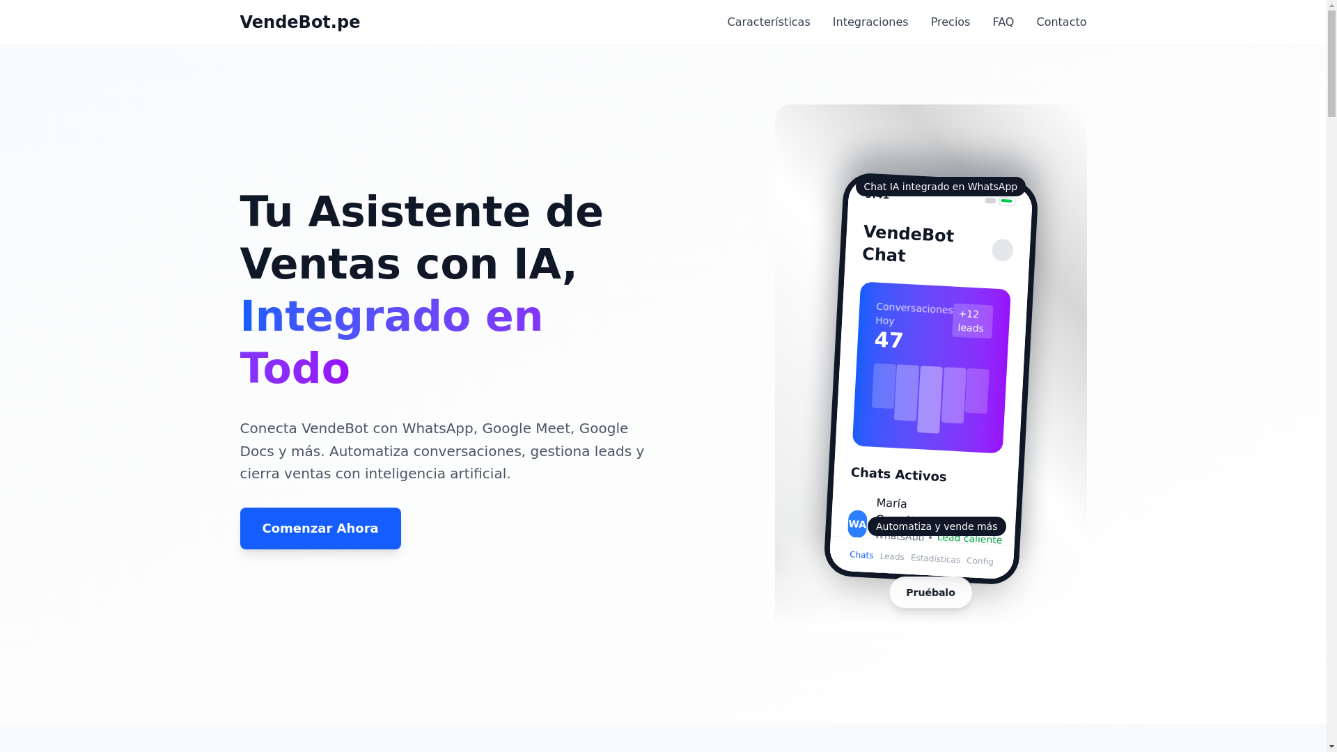 website screenshot of https://vendebot.pe/