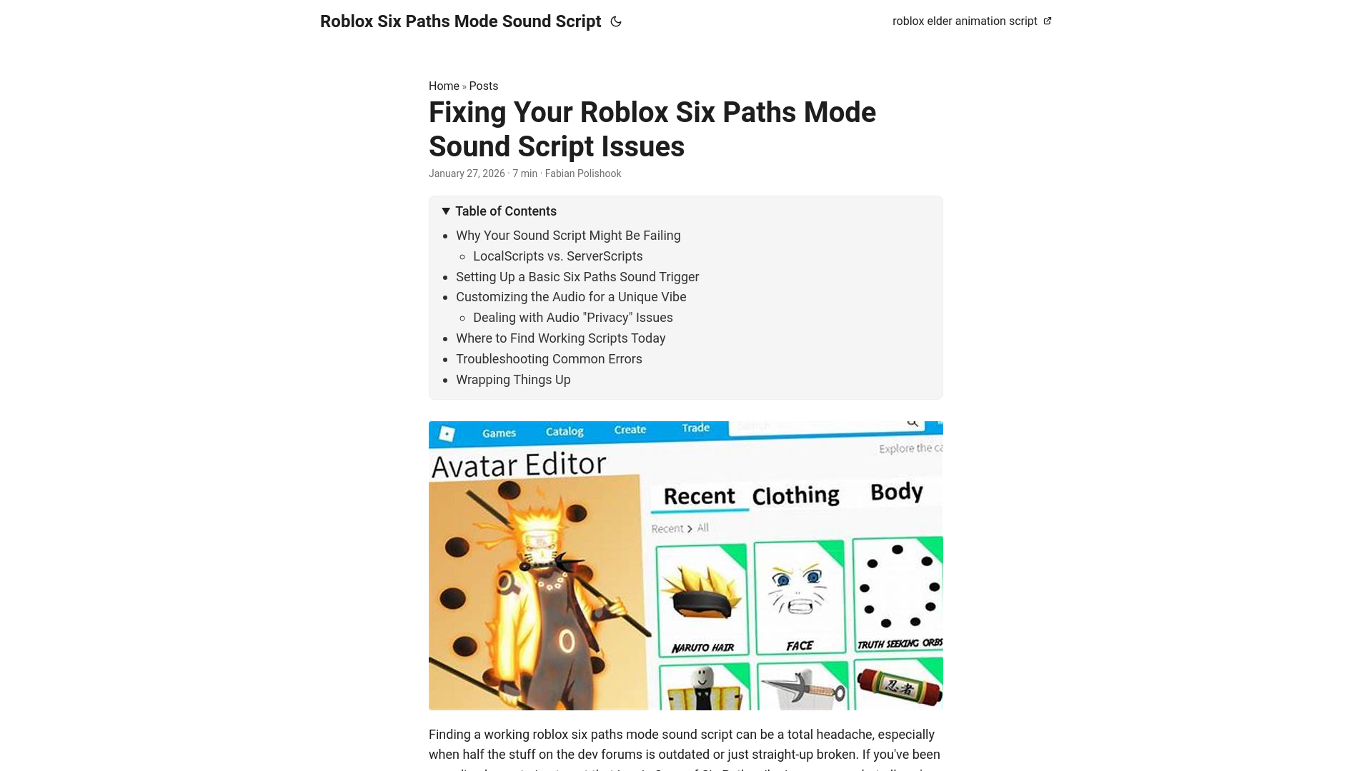 website screenshot of https://roblox-six-paths-mode-sound-script.pages.dev/