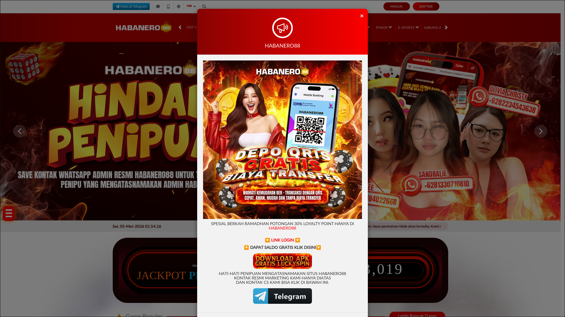 website screenshot of https://habanero88new.com/