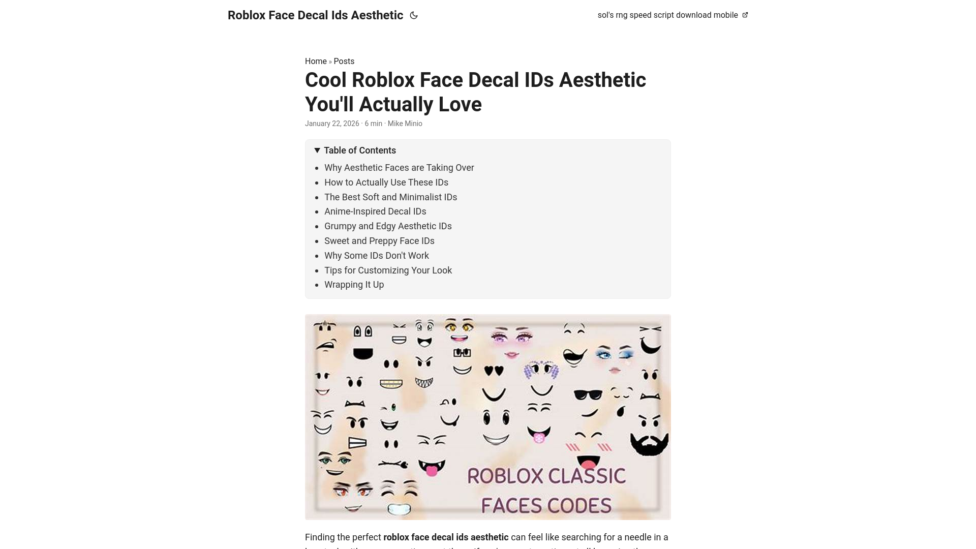 website screenshot of https://roblox-face-decal-ids-aesthetic.pages.dev/