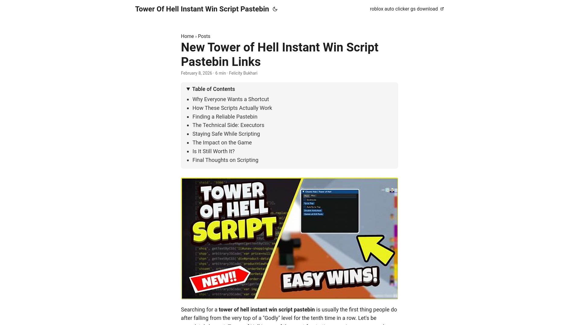 website screenshot of https://tower-of-hell-instant-win-script-pastebin.pages.dev/