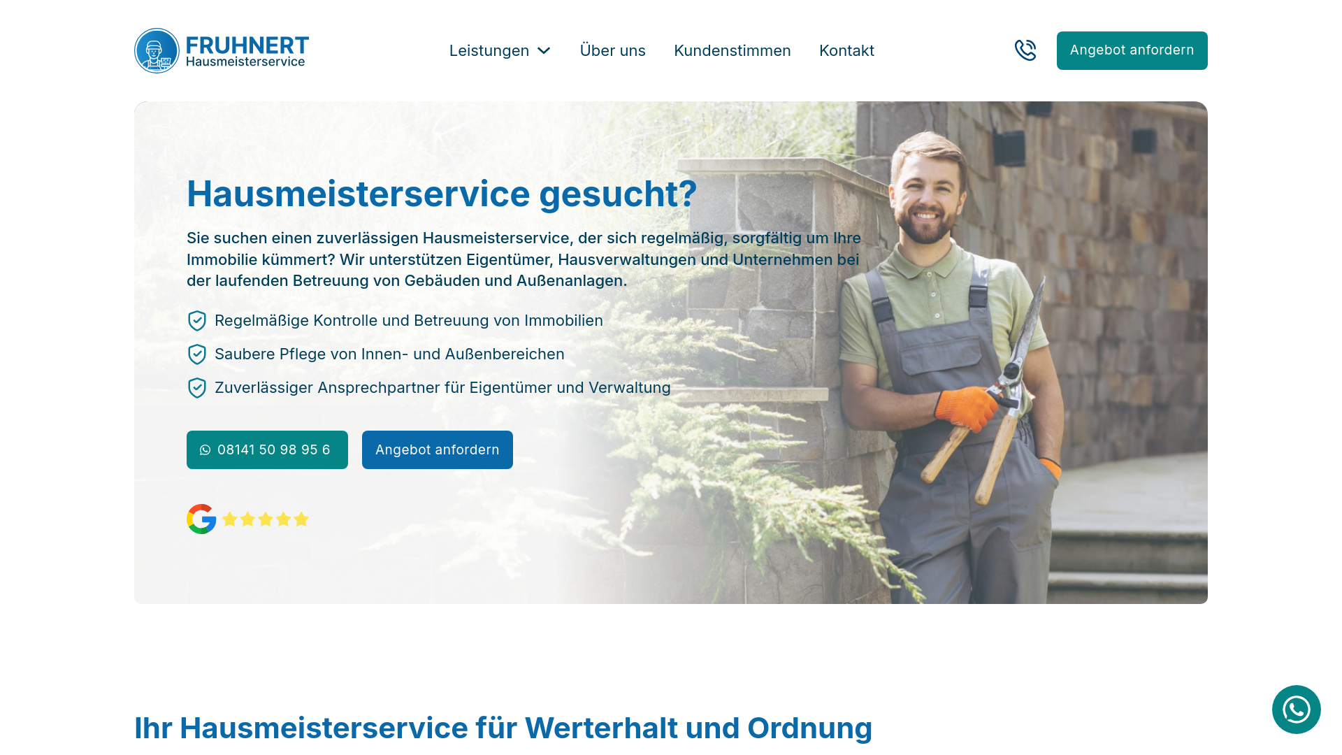 website screenshot of https://hausmeister-fruhnert.de