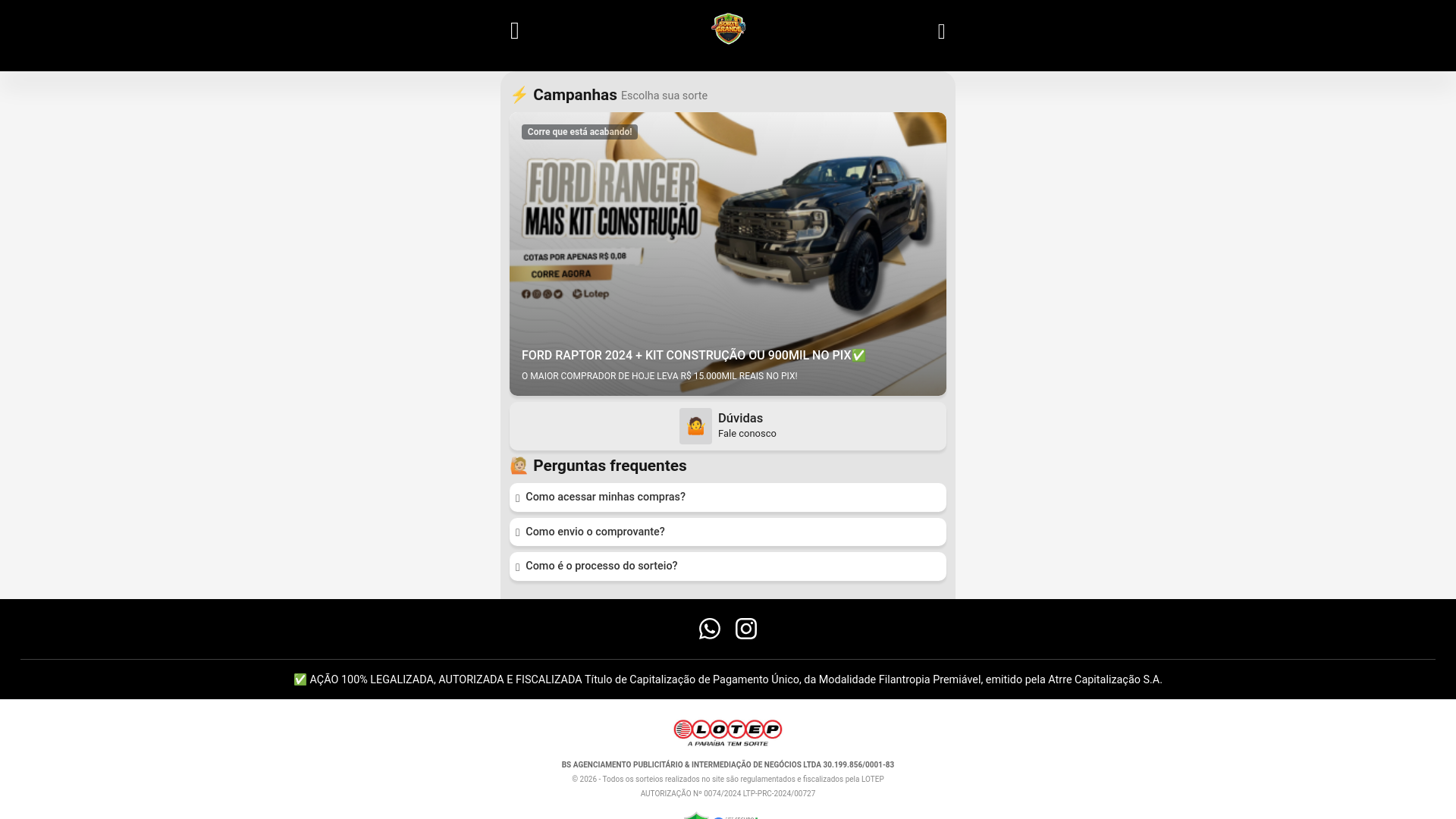 website screenshot of https://sortegrandepremiacoes.vip