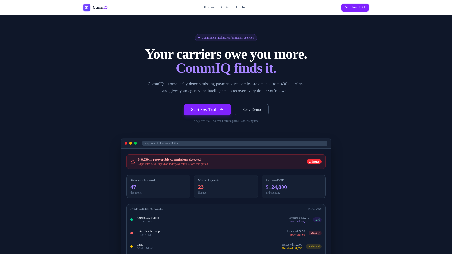 website screenshot of https://commissionstracker.io/