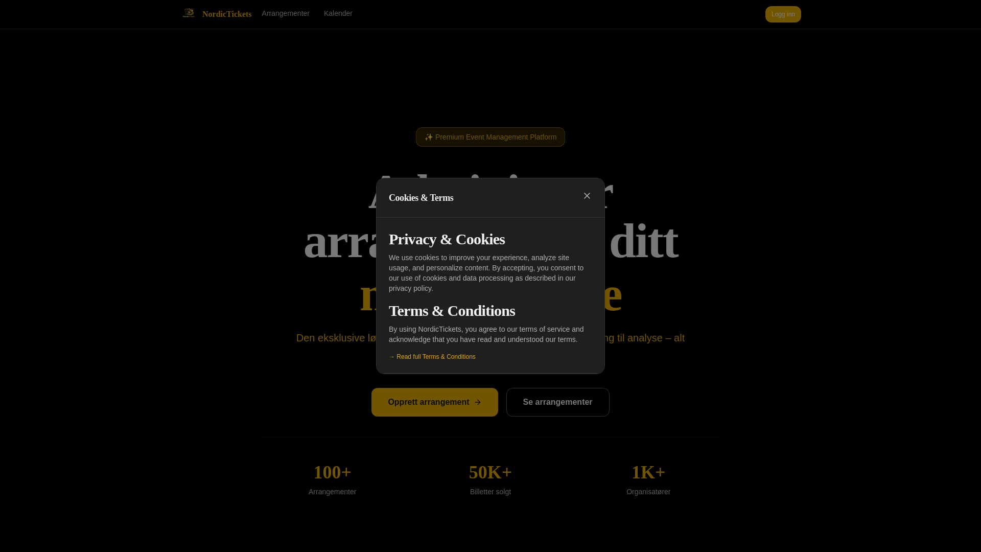 website screenshot of https://nordictickets.no/
