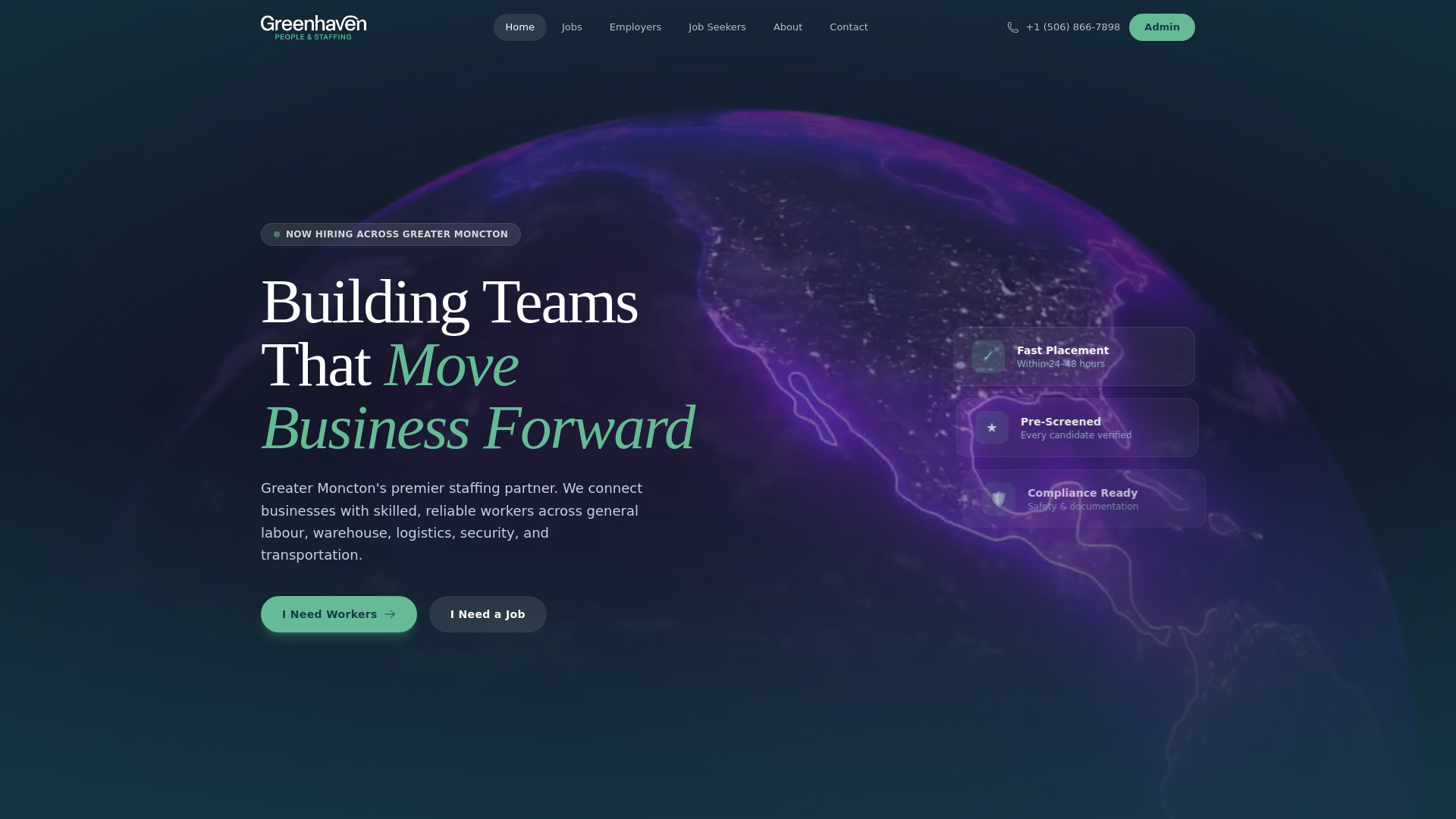 website screenshot of https://greenhavenstaffings.com/