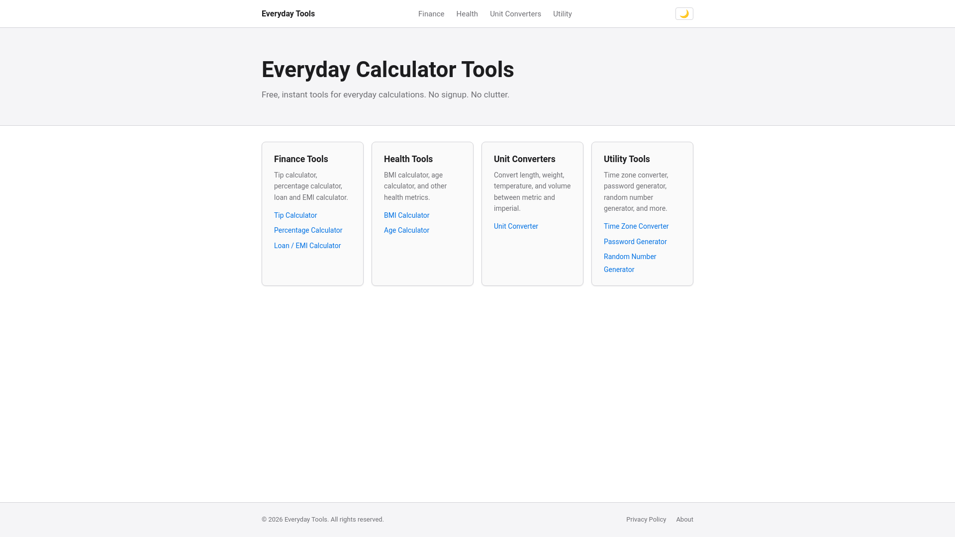 website screenshot of https://everyday-tools.pages.dev/