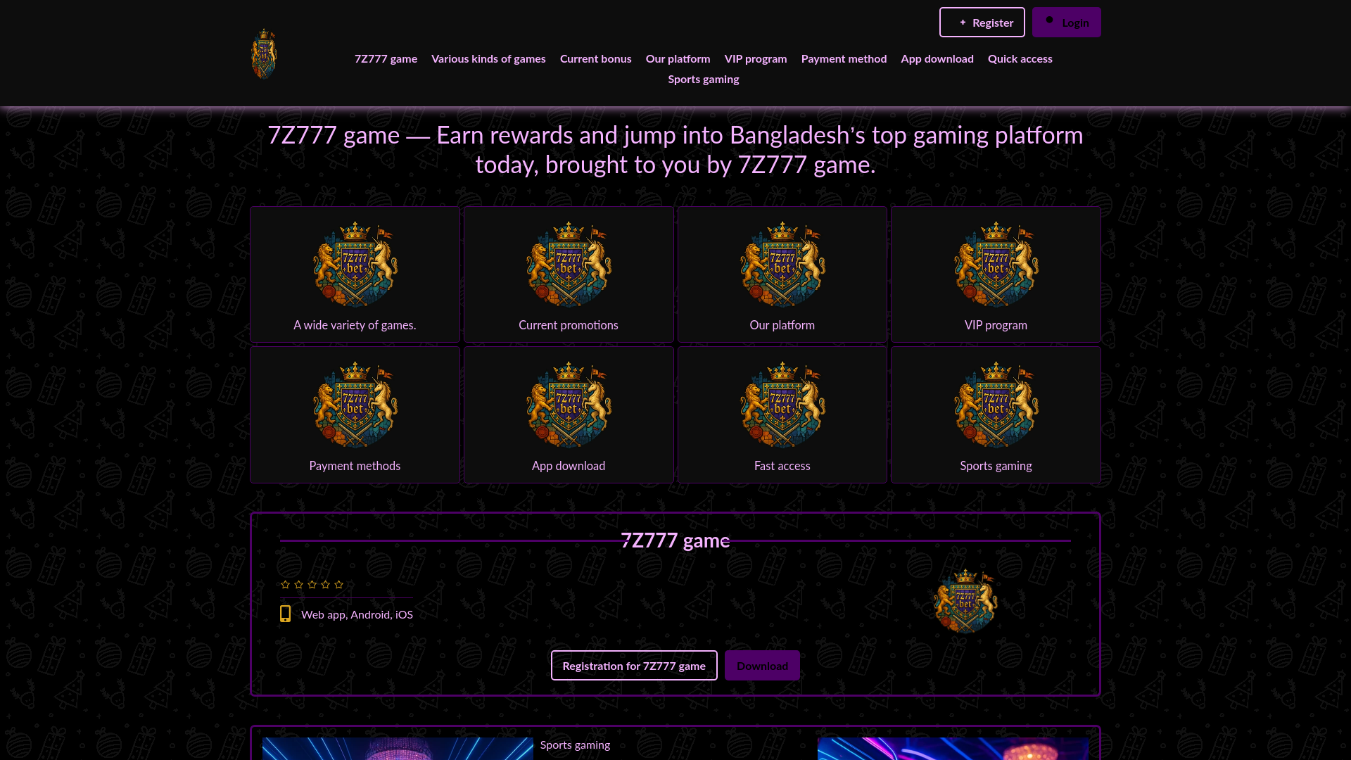 website screenshot of https://7z777bet.com