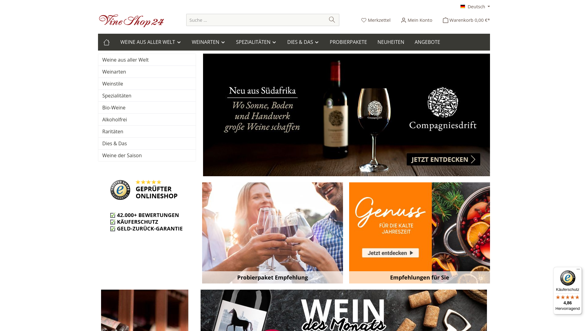 website screenshot of https://www.vineshop24.de/