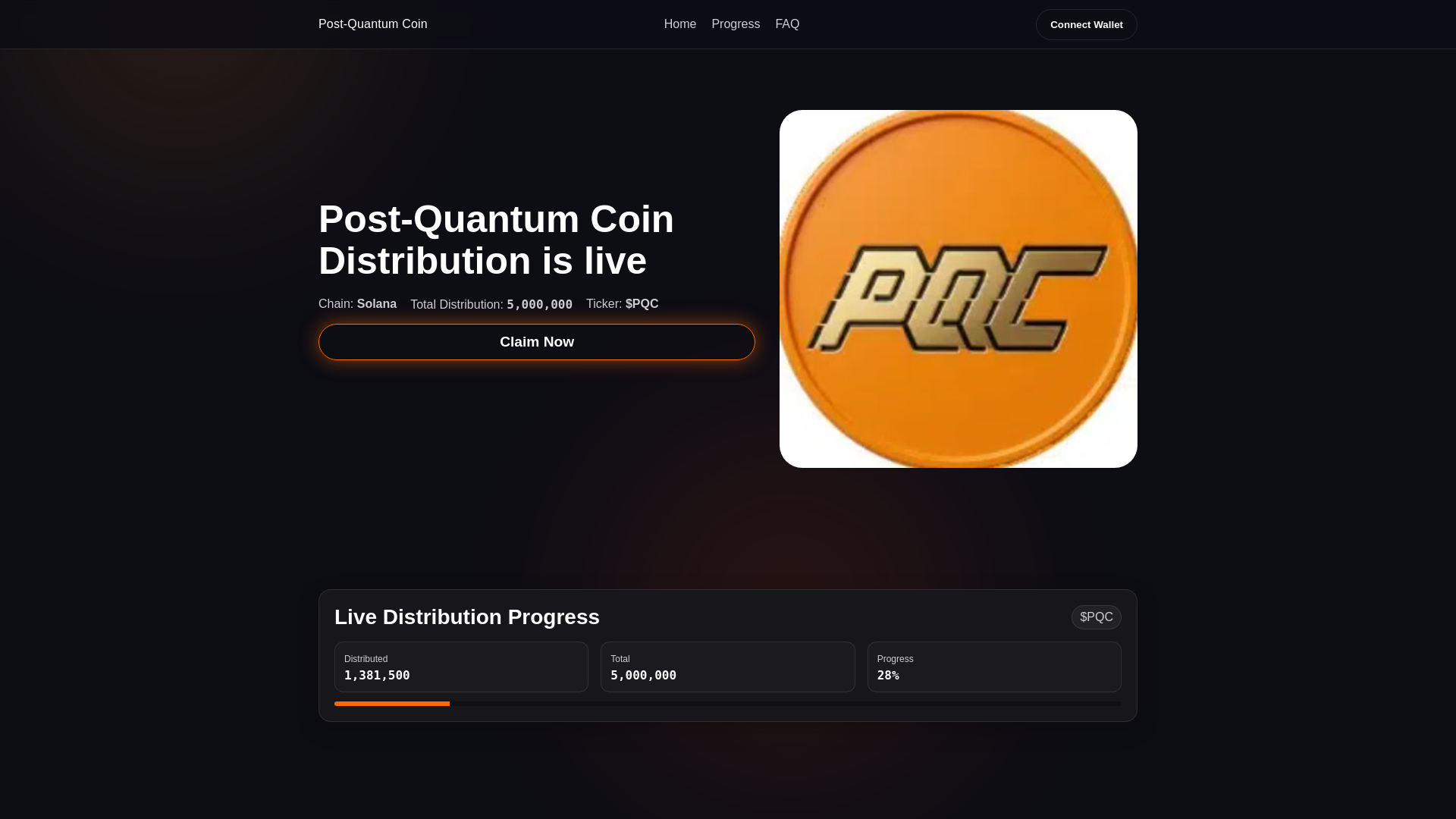 website screenshot of https://postquantumcoin.lol