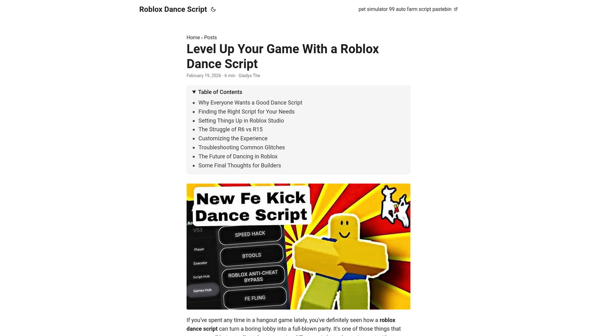 website screenshot of https://roblox-dance-script.pages.dev/