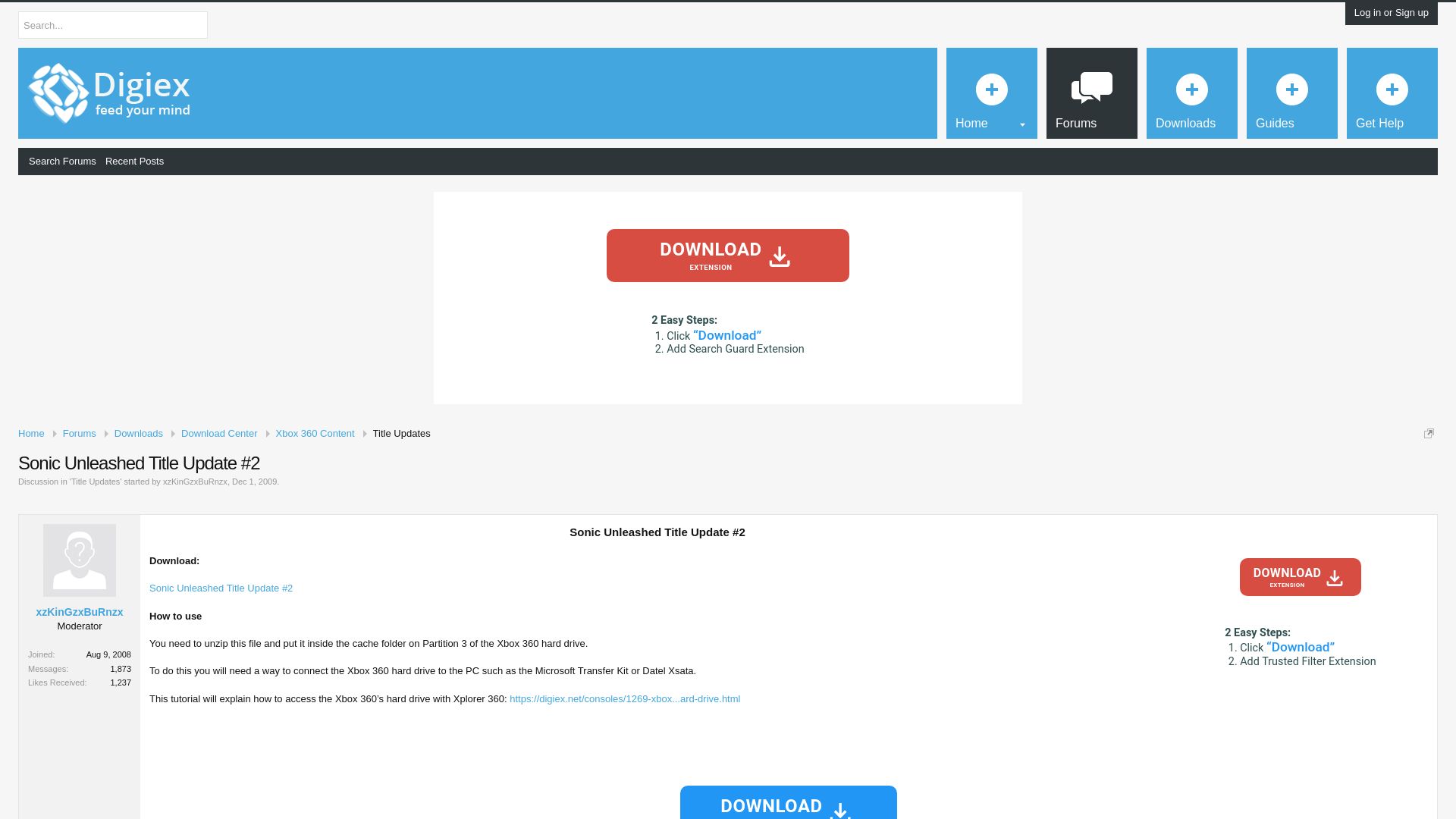website screenshot of https://digiex.net/threads/sonic-unleashed-title-update-2.3003/#google_vignette