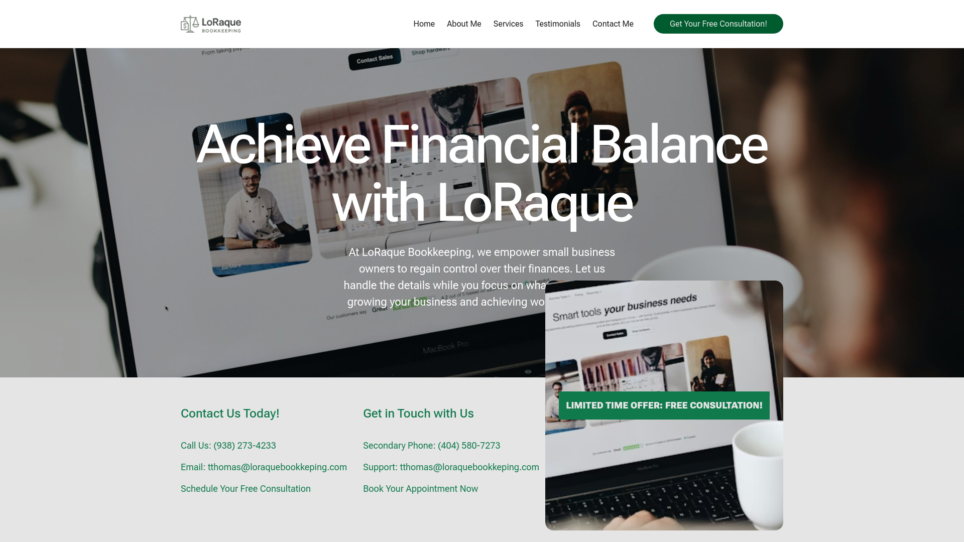 website screenshot of https://loraquebookkeeping.com/