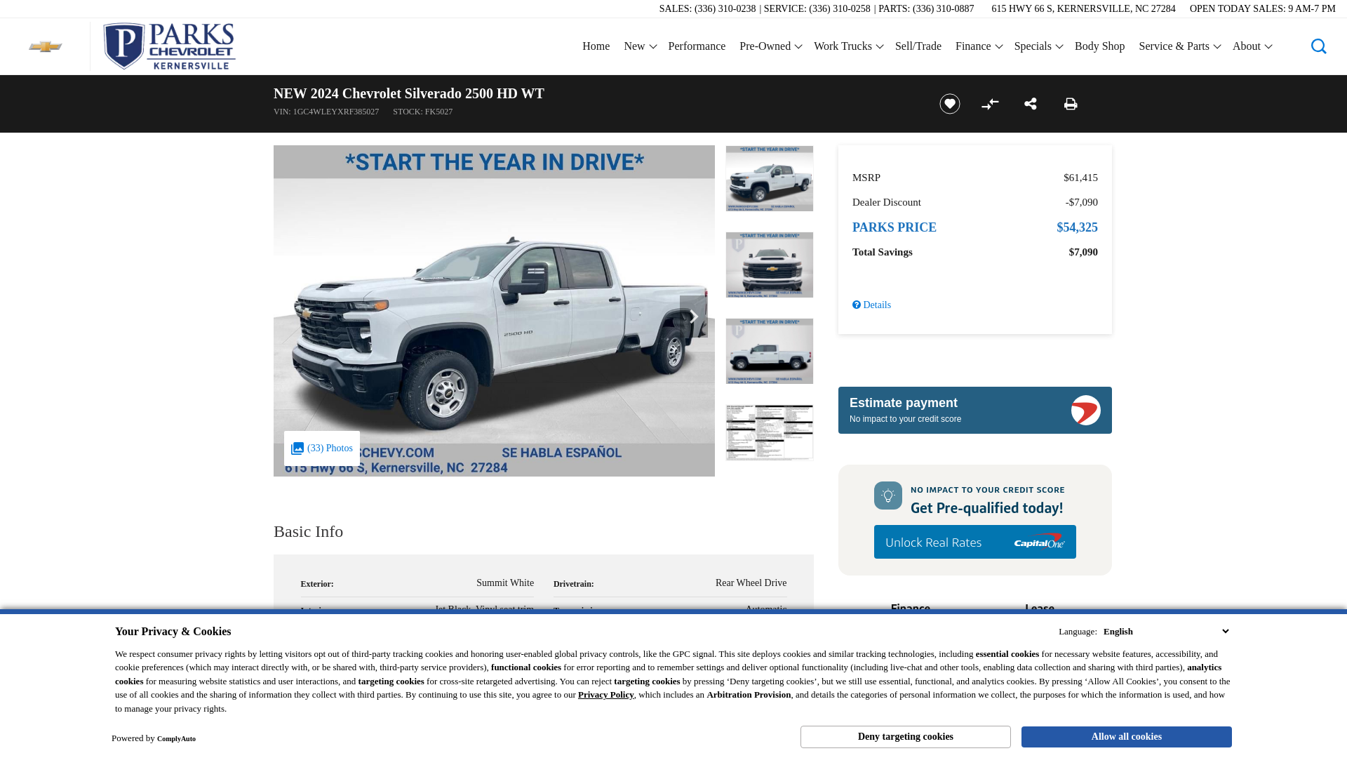 website screenshot of https://www.parkschevy.com/inventory/1GC4WLEYXRF385027/