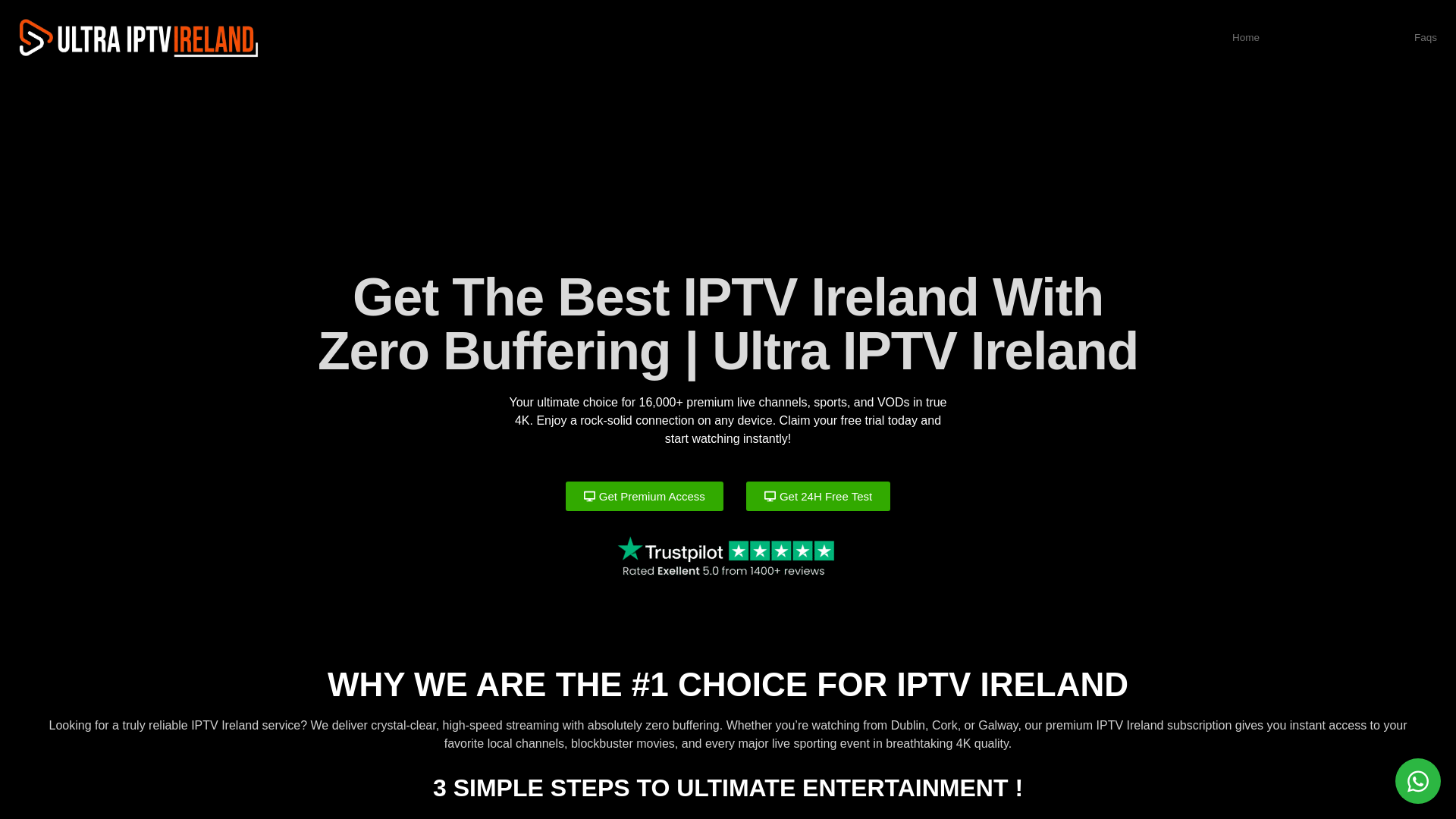 website screenshot of https://ultraiptvireland.com/