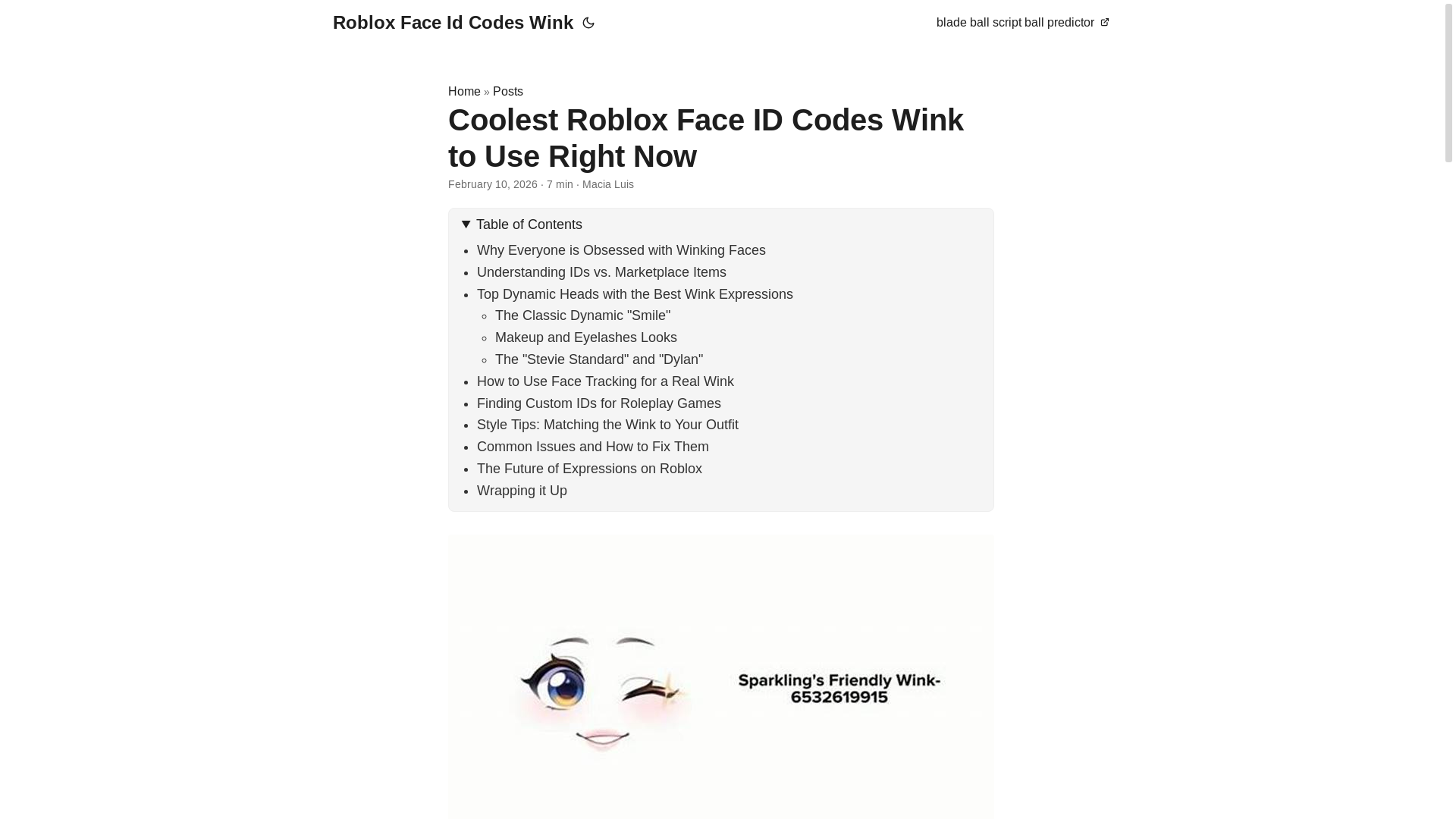 website screenshot of https://roblox-face-id-codes-wink.pages.dev/