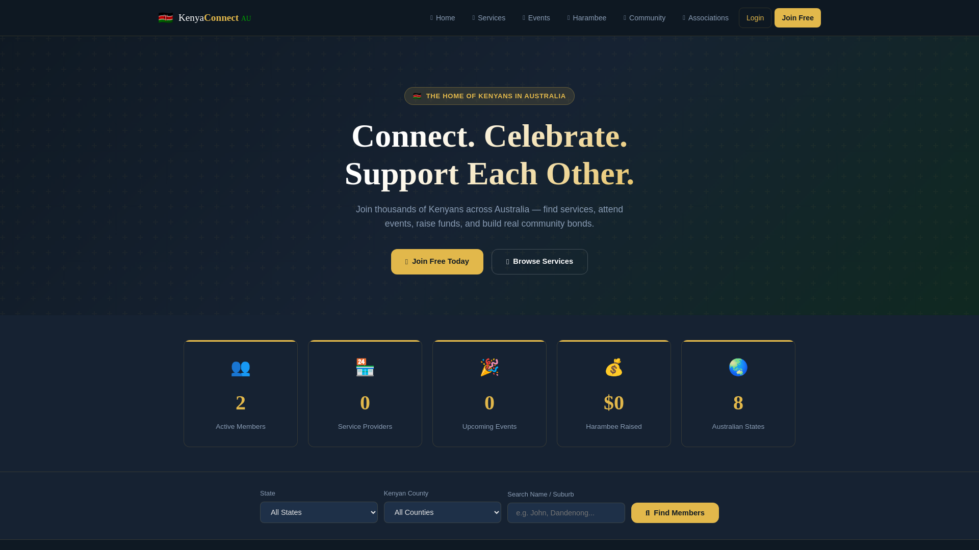 website screenshot of https://kenyacommunityau.com/