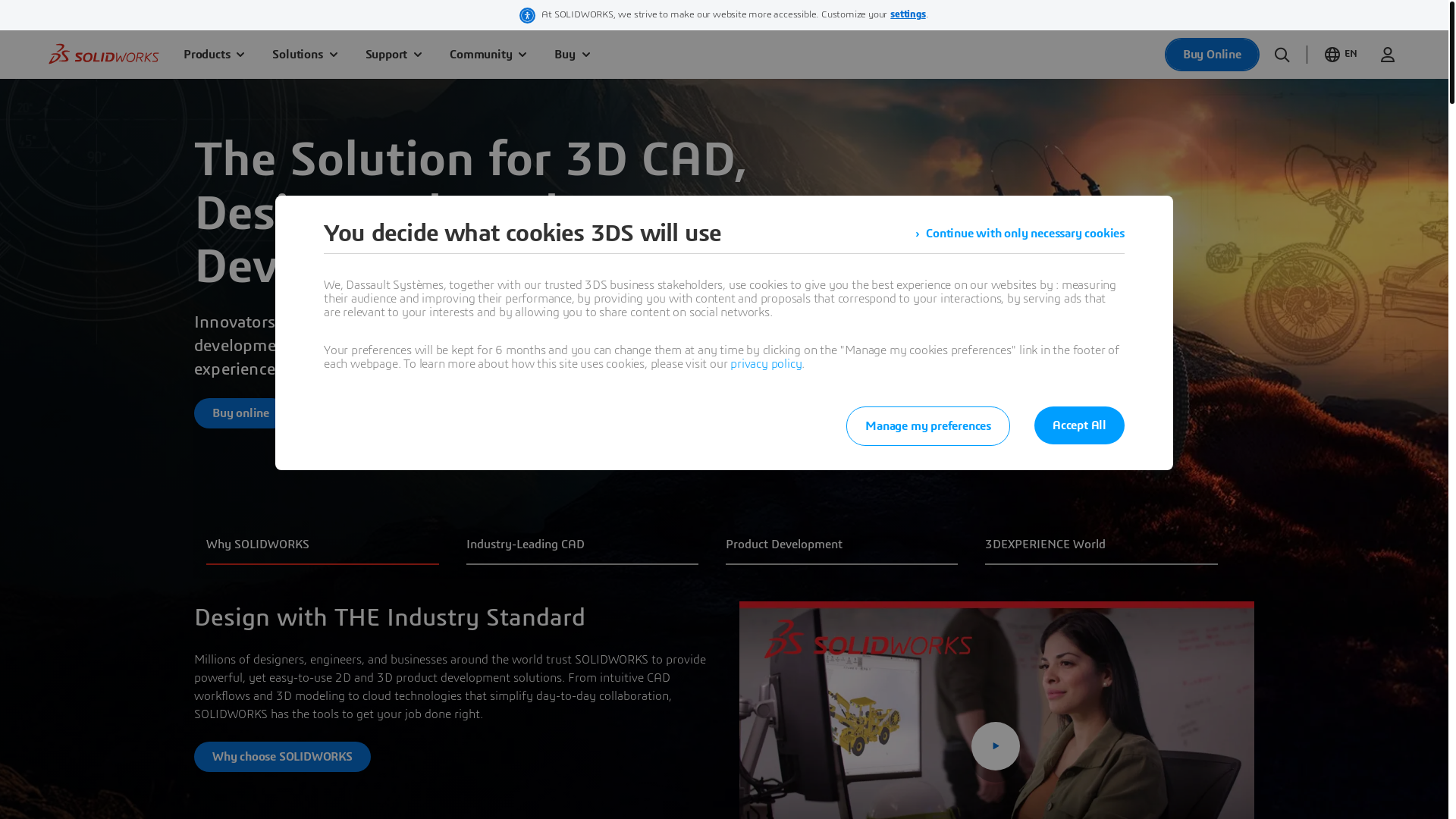 website screenshot of https://solidworks.com