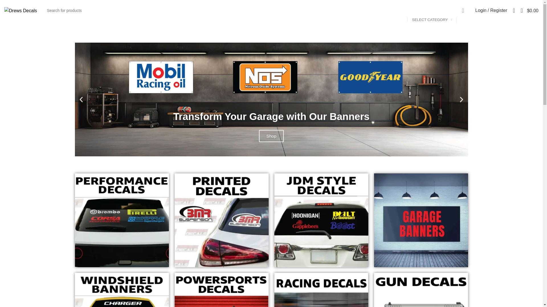website screenshot of https://drewsdecals.com/