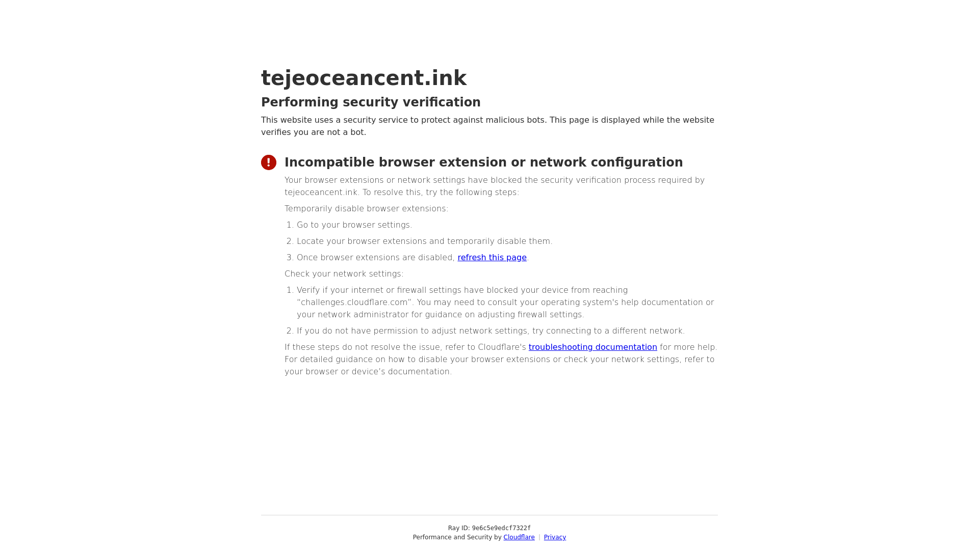 website screenshot of https://tejeoceancent.ink