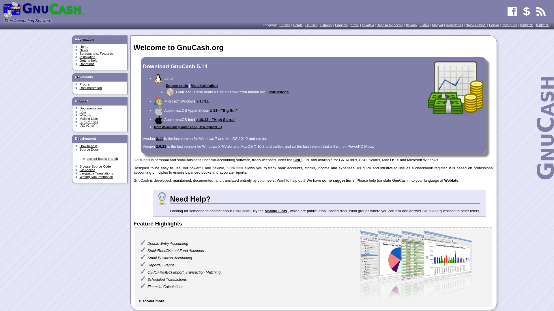 website screenshot of https://gnucash.org/