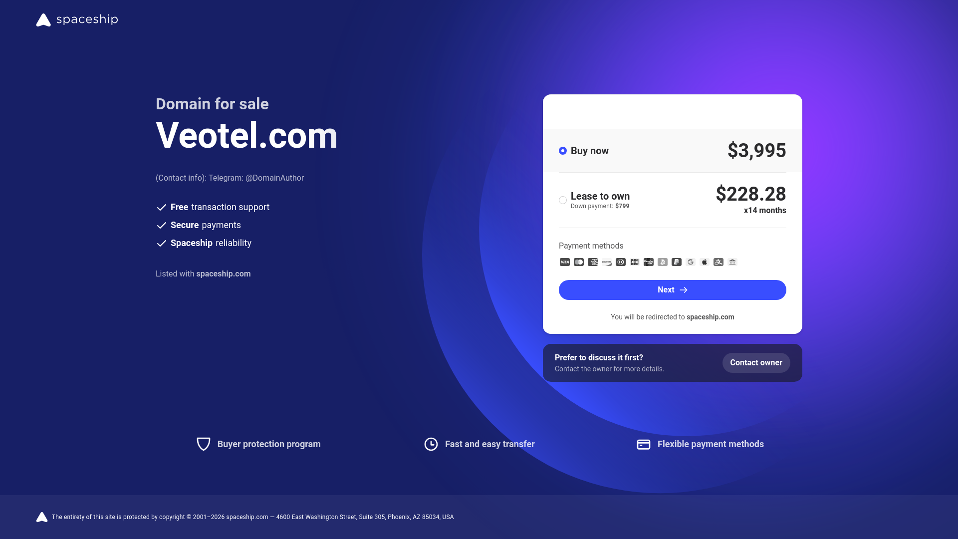 website screenshot of https://veotel.info