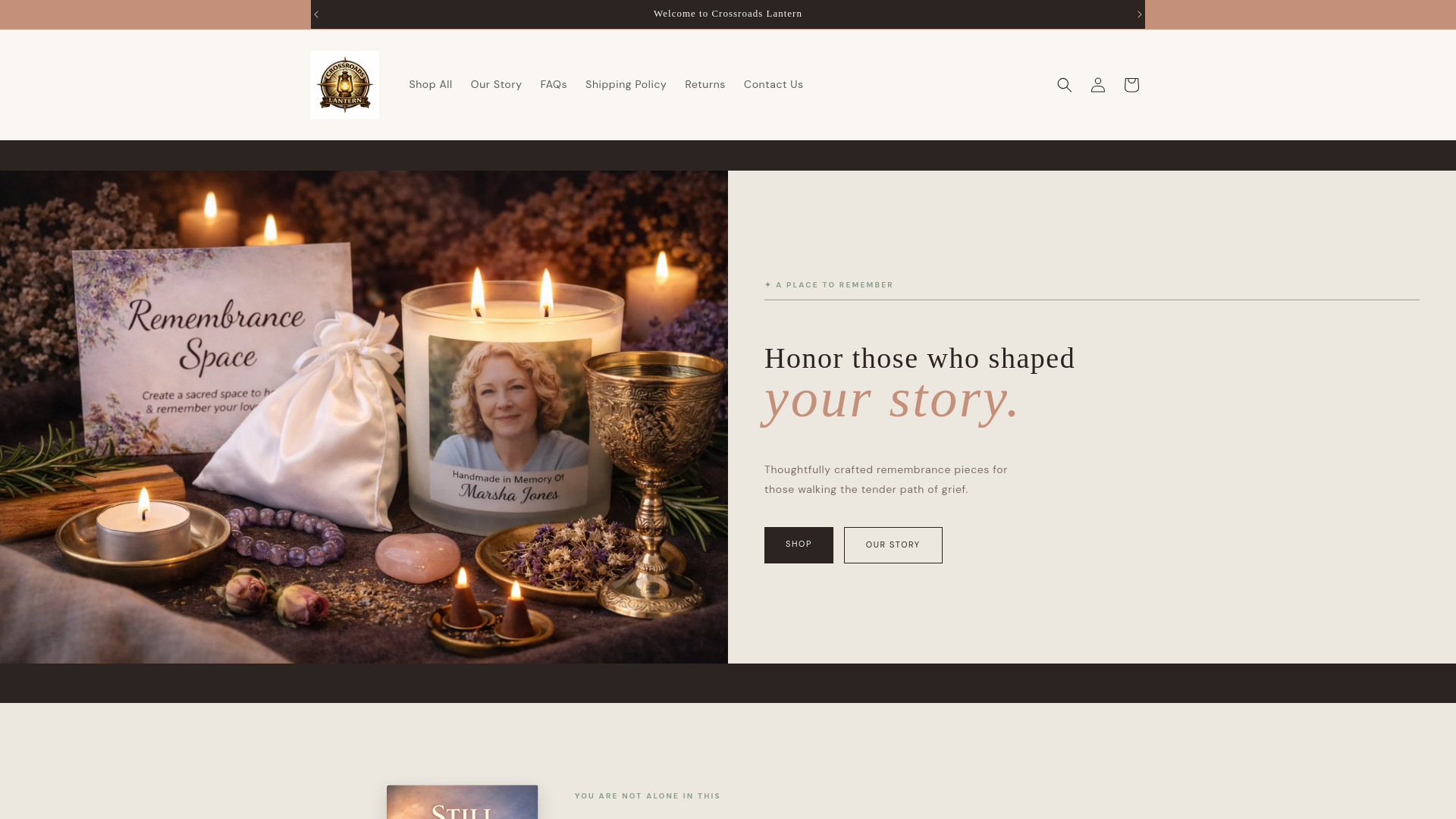 website screenshot of https://crossroadslantern.com