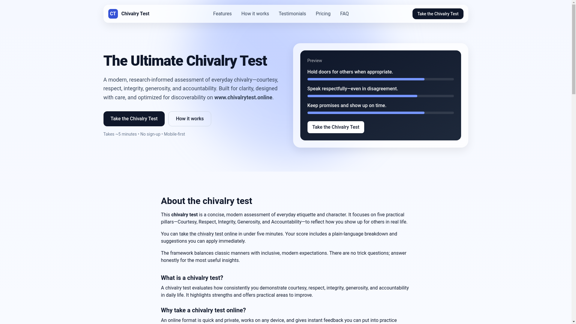 website screenshot of https://chivalrytest-online.pages.dev/