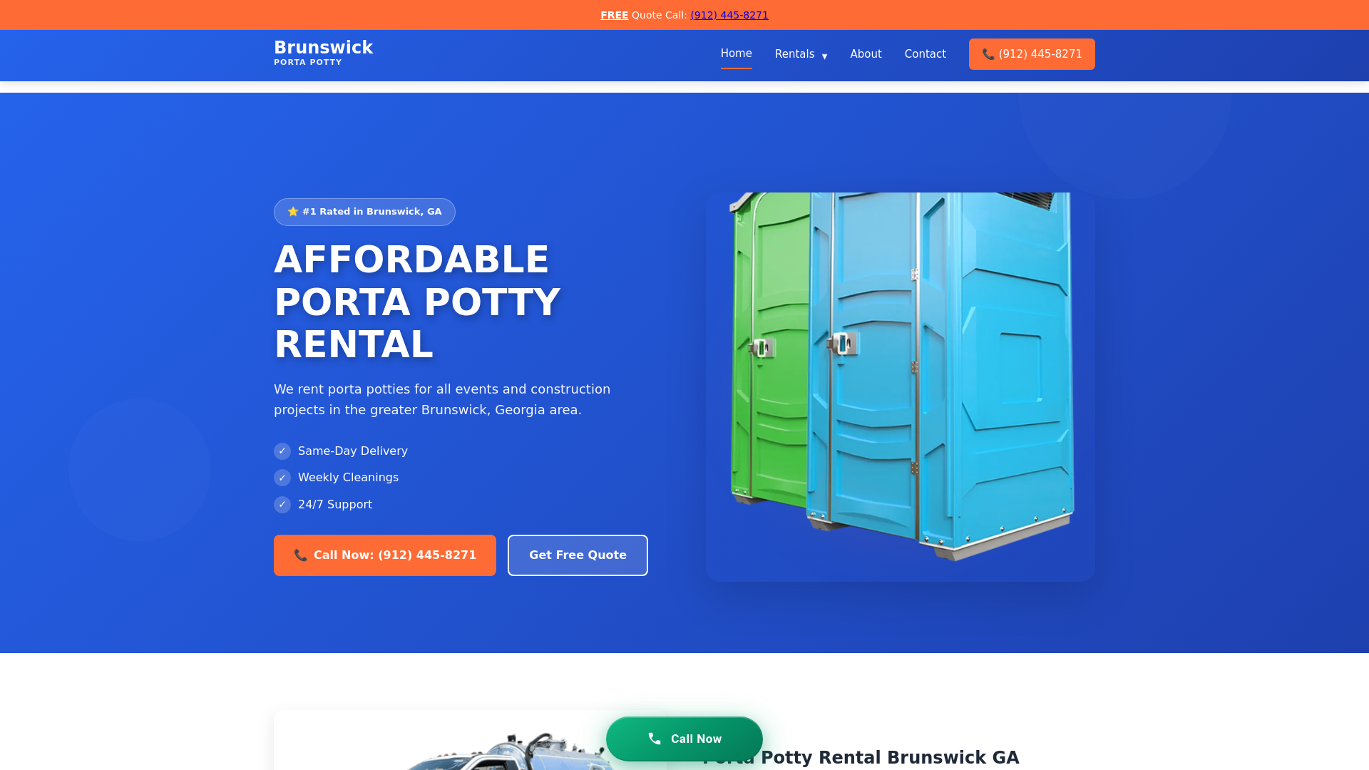 website screenshot of https://brunswickportapotty.com/
