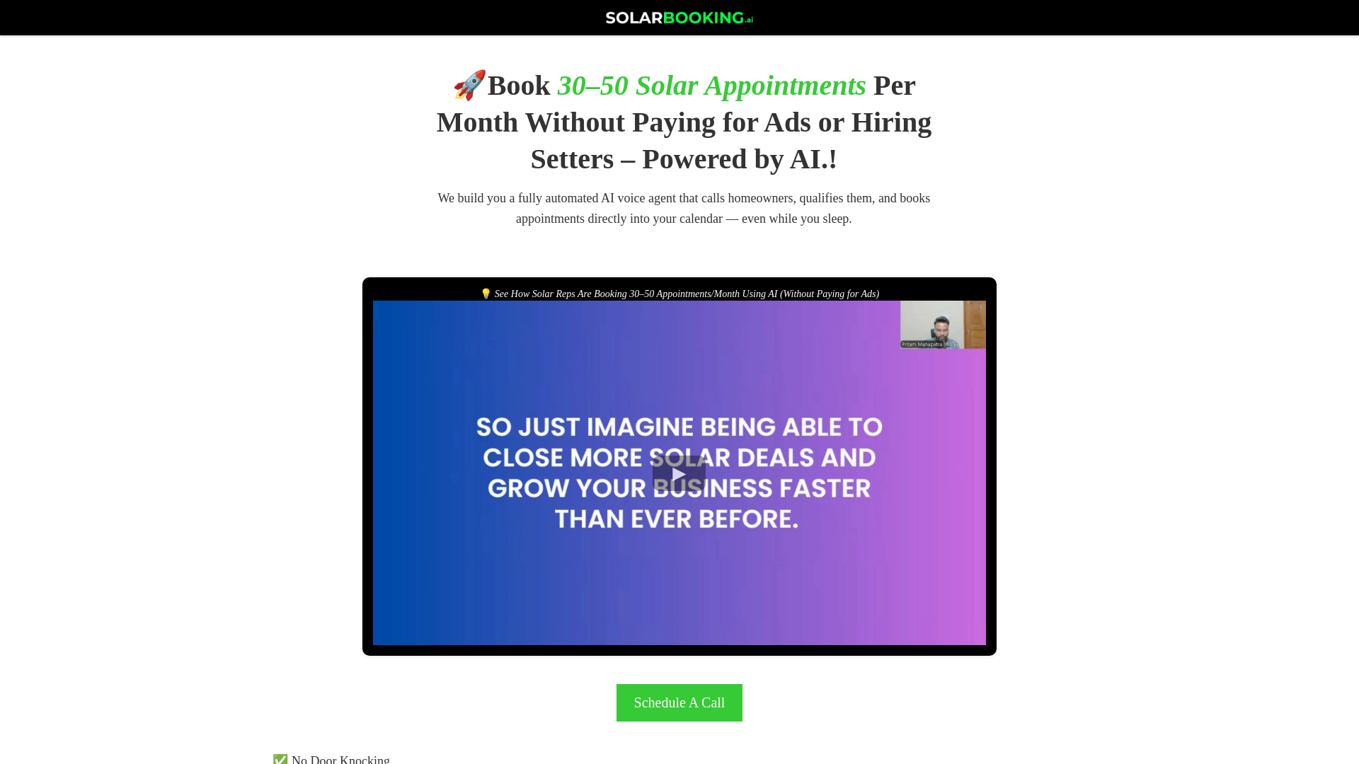 website screenshot of https://solarbookingai.com/