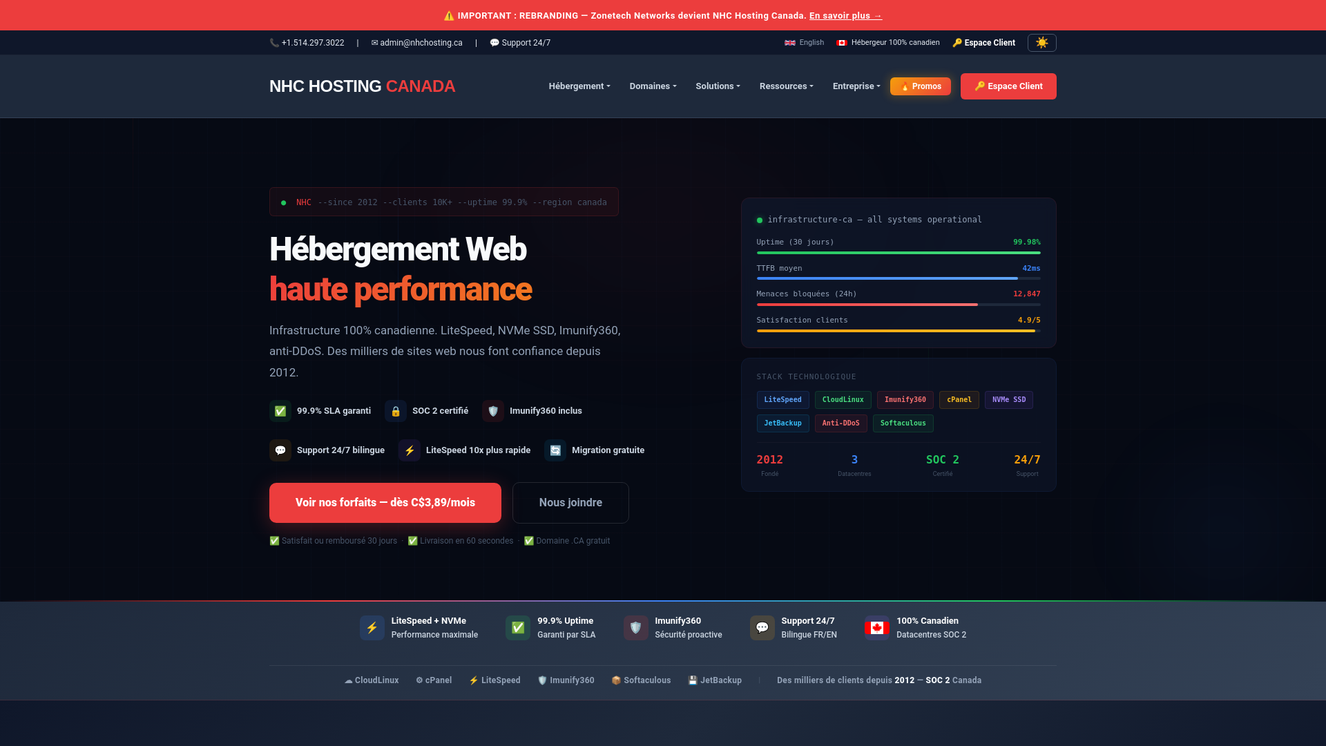 website screenshot of https://northhostingcanada.com/