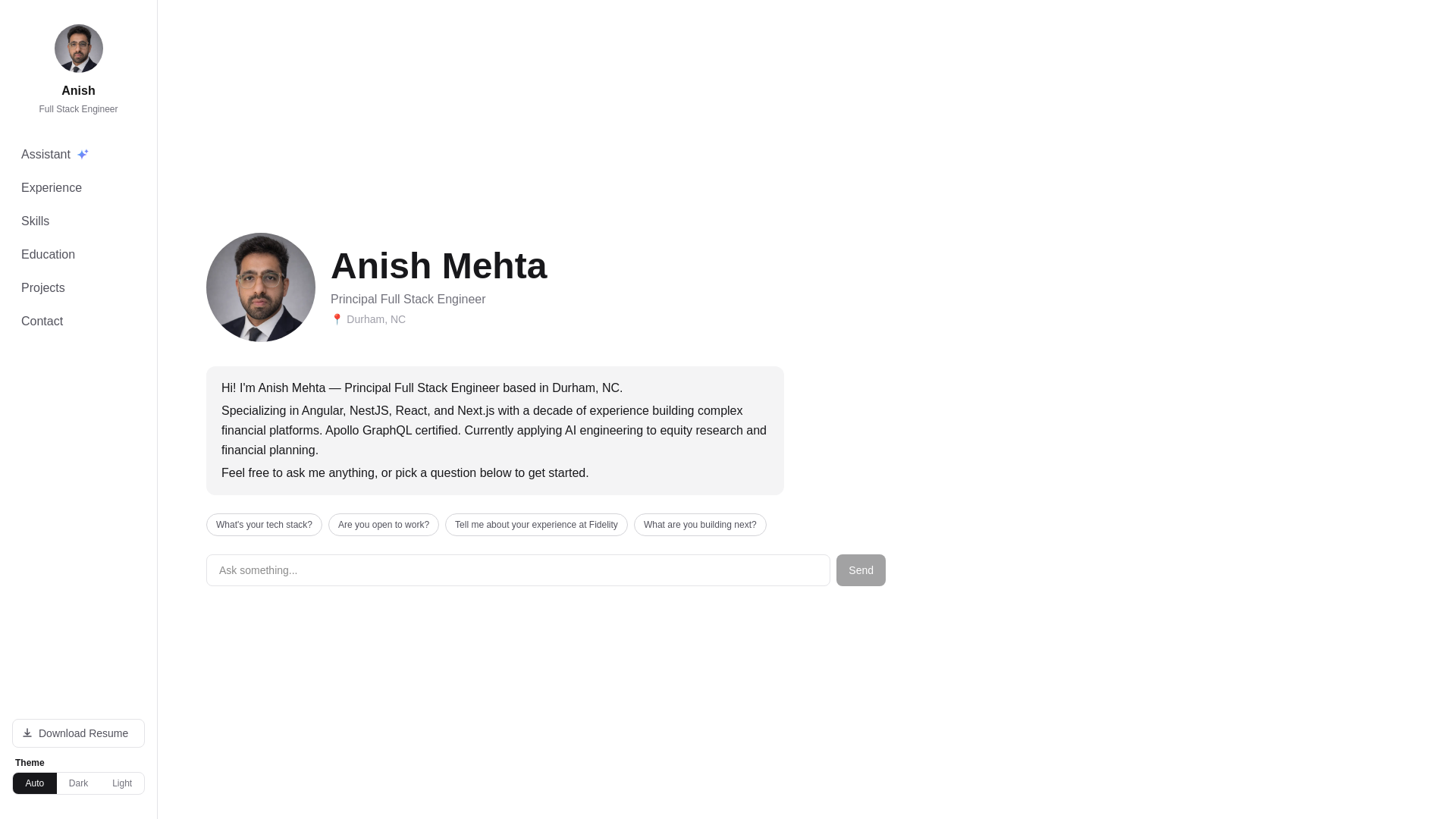 website screenshot of https://anishmehta.dev