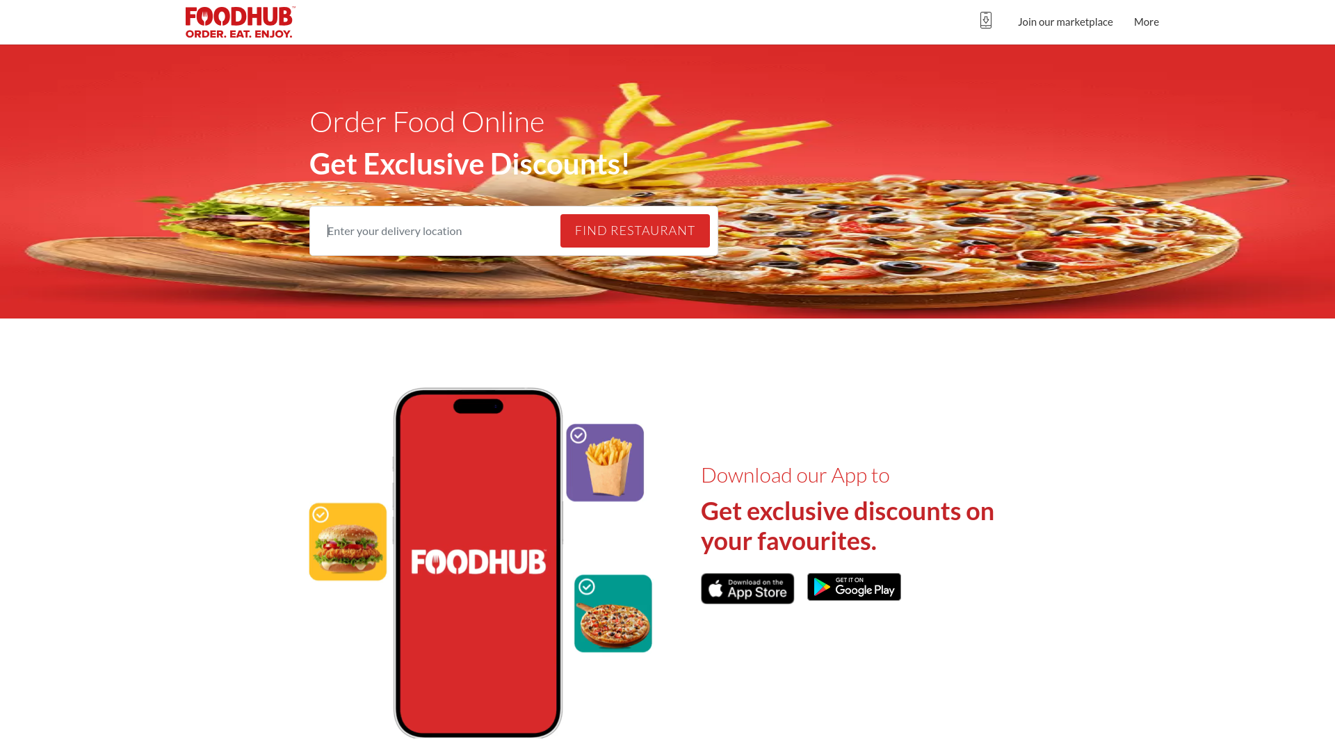 website screenshot of https://foodhub.com/