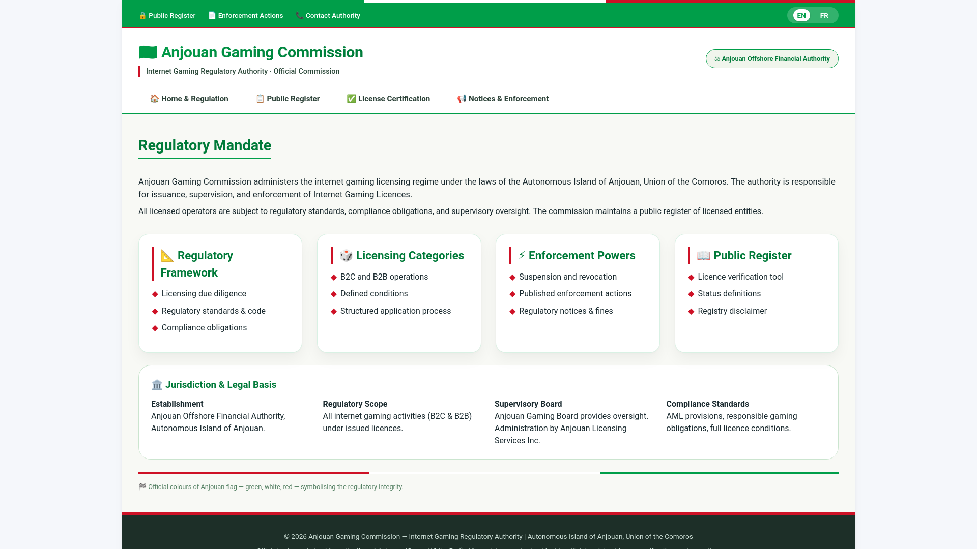 website screenshot of https://anjouangamingcommission.org/