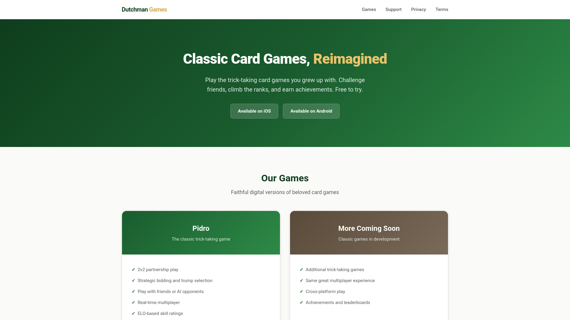 website screenshot of https://dutchmangames.com/