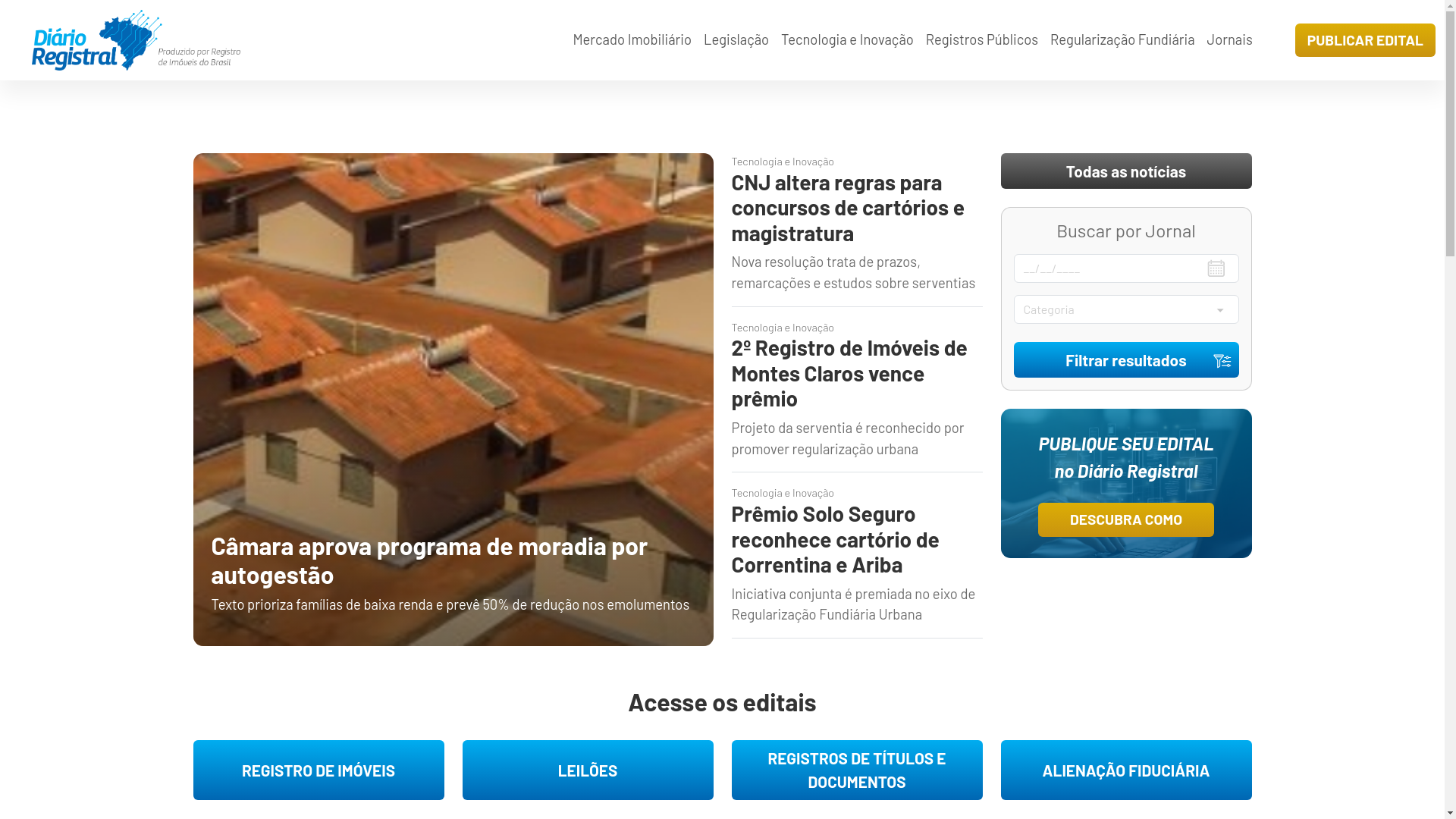 website screenshot of https://diarioregistralonline.com.br/